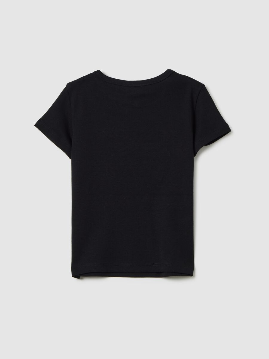 T-shirt da ragazza in puro cotone nero slim fit con stampa leopardata_1