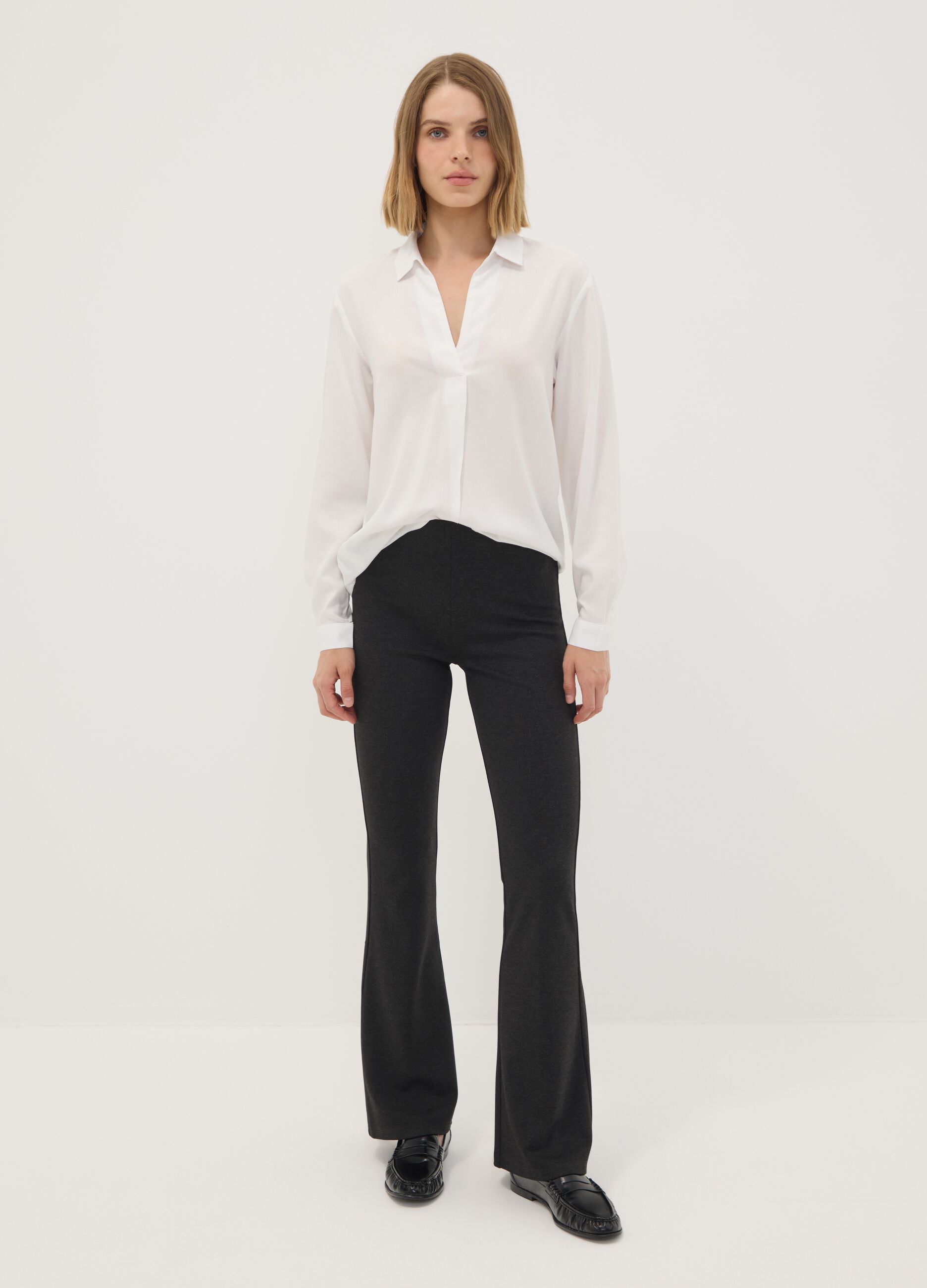 Leggings grigi flare fit in punto Milano di viscosa elasticizzata