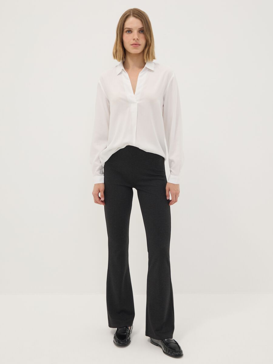 Leggings grigi flare fit in punto Milano di viscosa elasticizzata_0