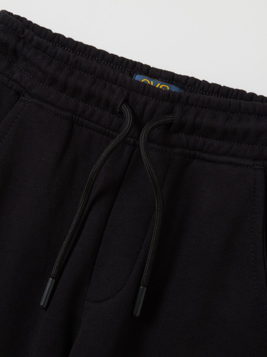 Black French Terry Cotton Trousers for Boys_3
