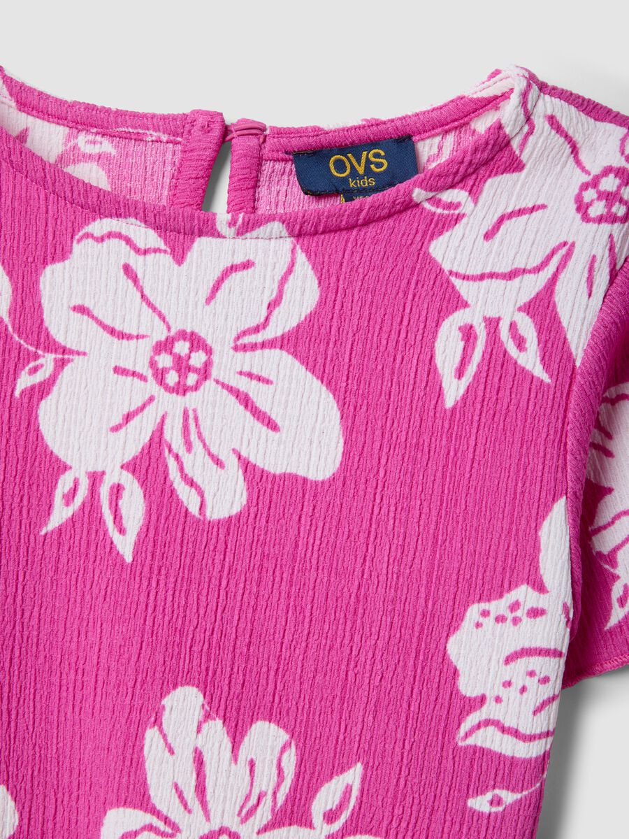 Set in tessuto elasticizzato rosa da bambina con motivo floreale_2