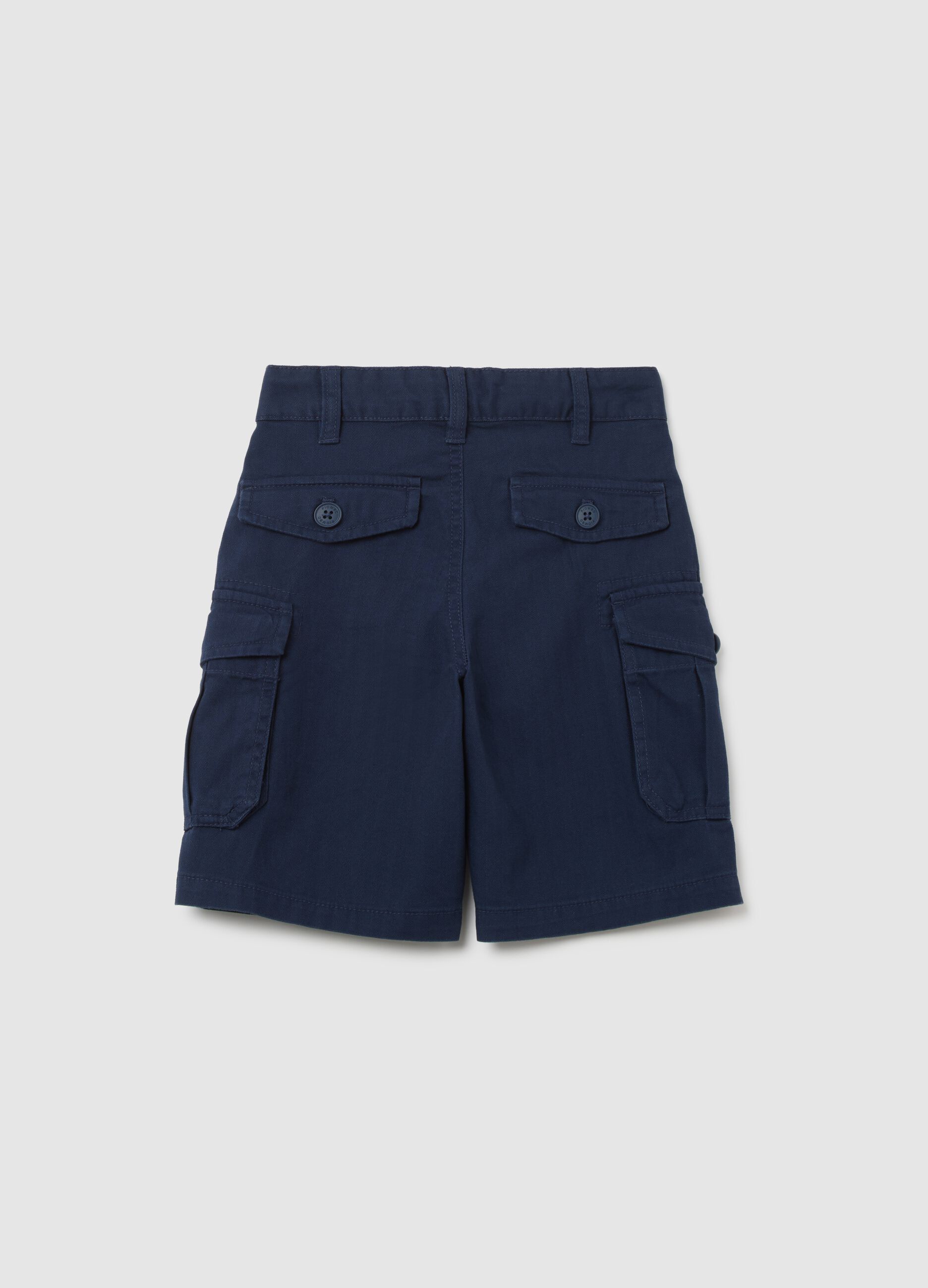 Children's blue regular fit cargo bermuda shorts made of pure cotton with side pockets