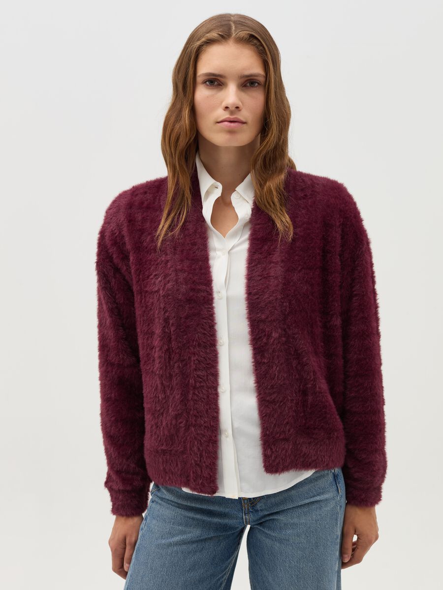 Open cardigan in furry yarn_0