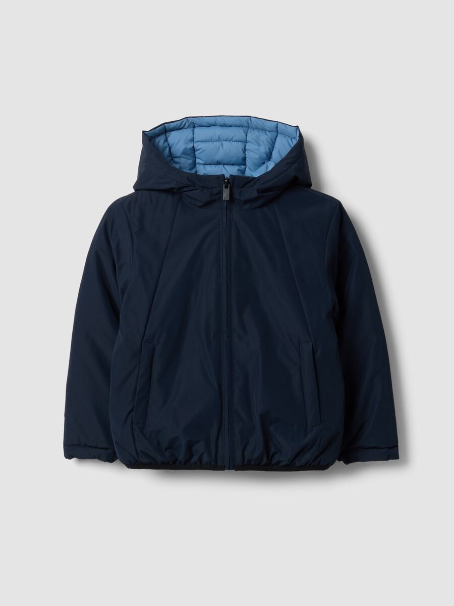 Giubbotto Ultralight reversibile azzurro con cappuccio e zip per bambino_1