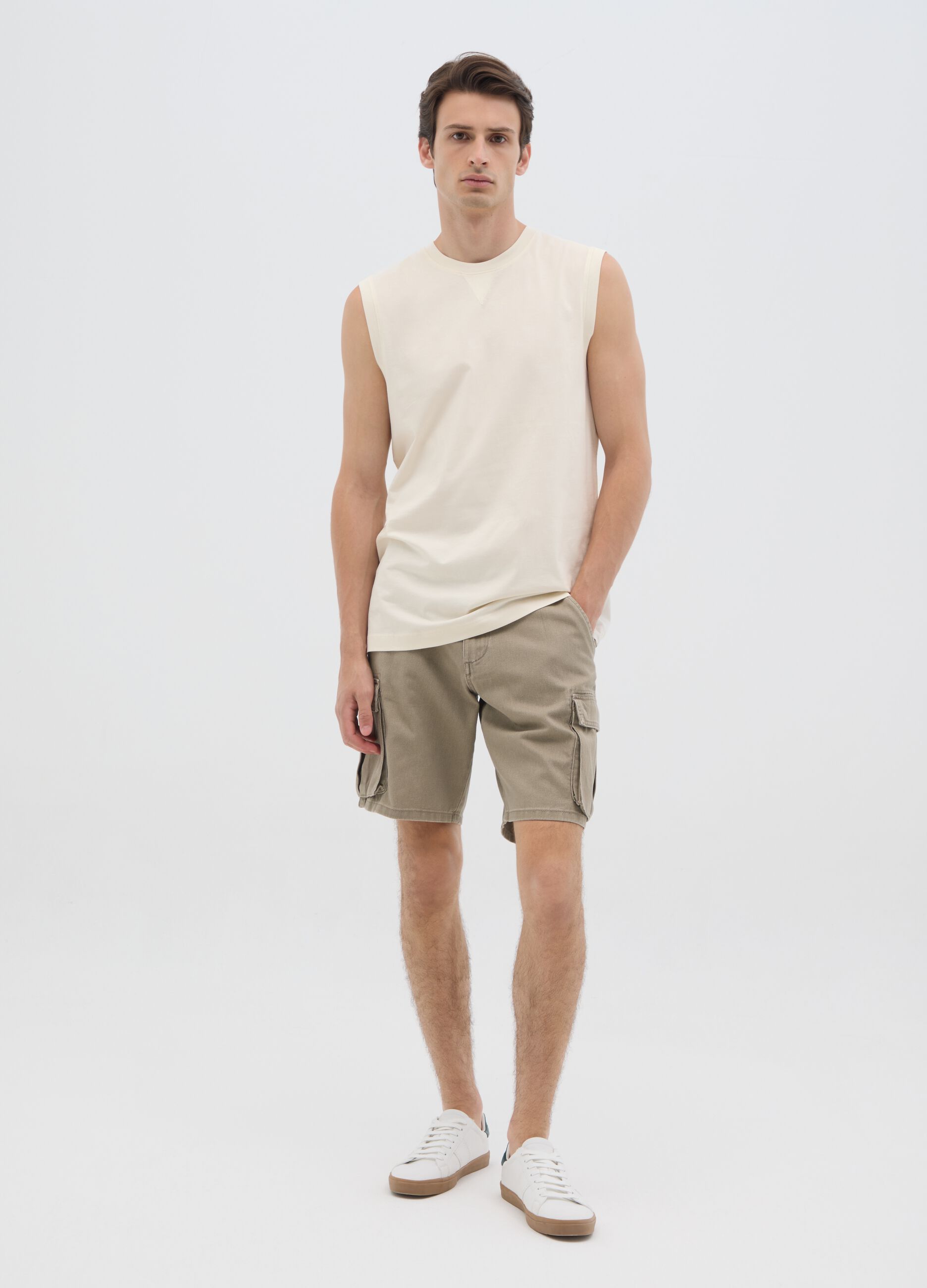 Men's Regular Fit Beige Cotton Shorts