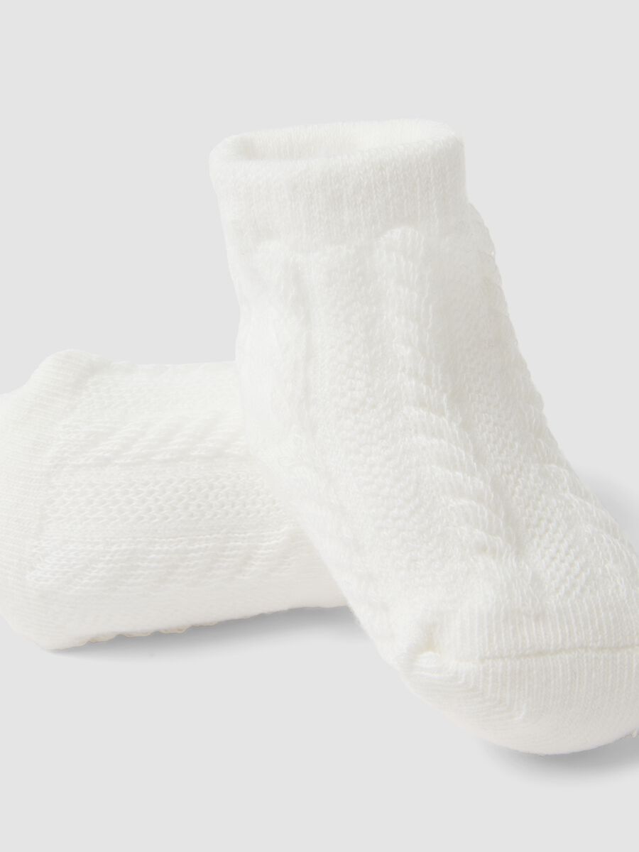 White organic cotton-blend baby girl booties with bow_2