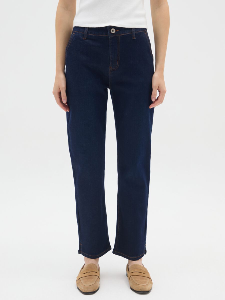 Pantaloni in misto cotone blu regular fit_1