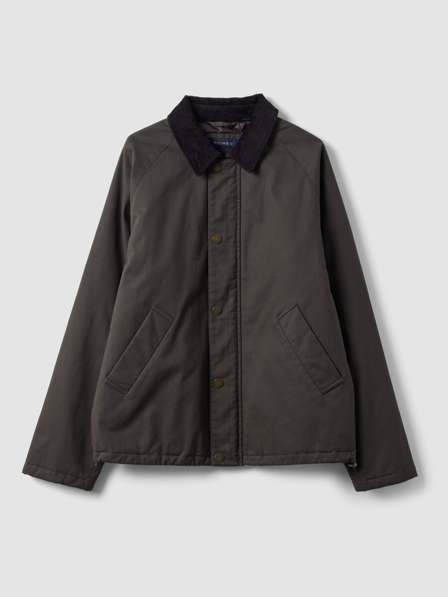 Green pure cotton jacket with velvet collar_1