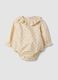 Beige pure cotton baby girl bodysuit with frill collar and floral print_0