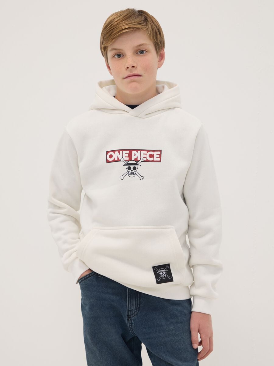 White hooded sweatshirt in cotton blend with One Piece print_0