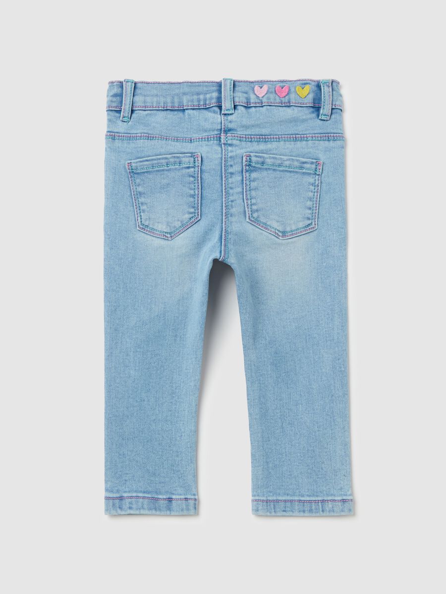 Jeans with five pockets and hearts and flowers embroidery_1