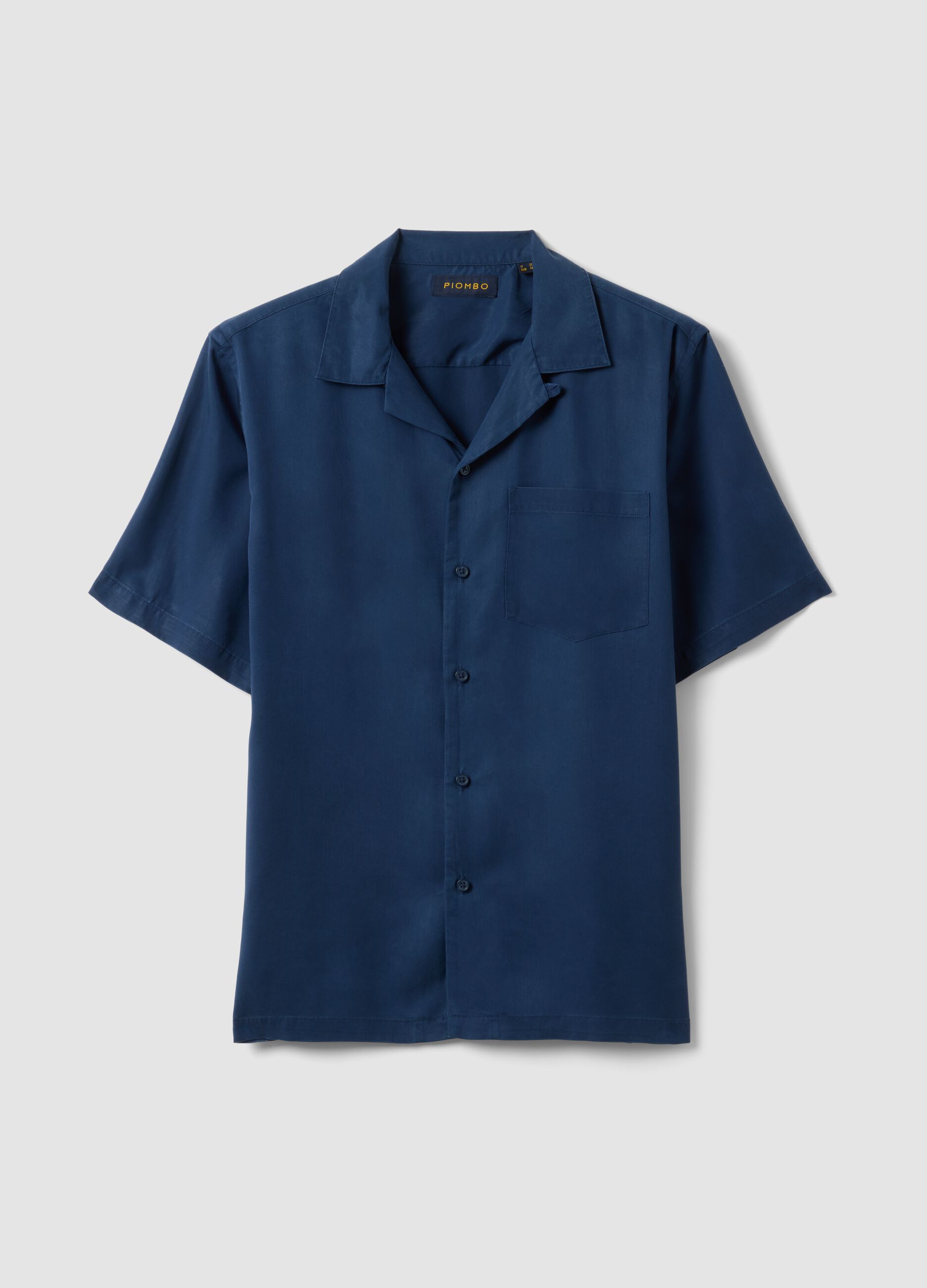 Blue short-sleeve pure lyocell shirt, regular fit