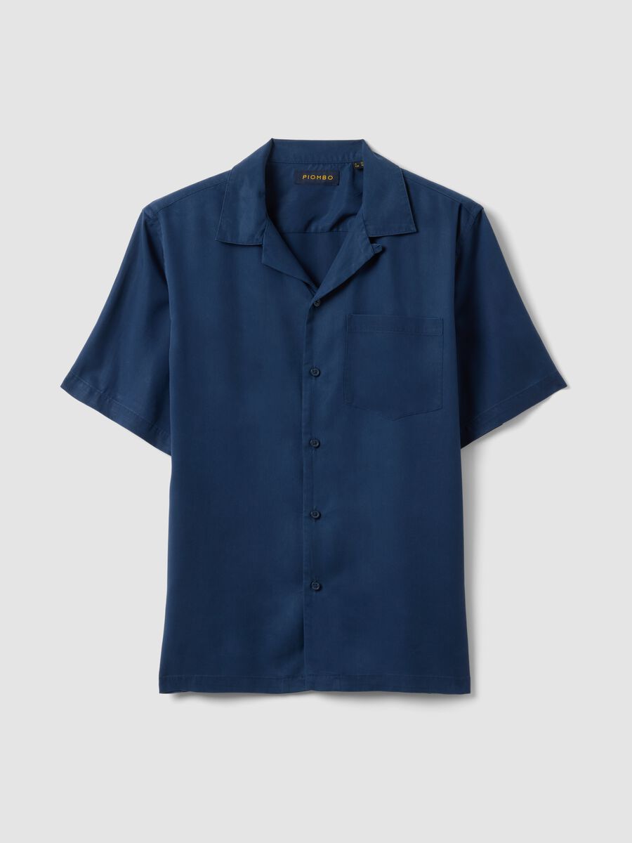 Camicia blu a maniche corte in puro lyocell regular fit_4