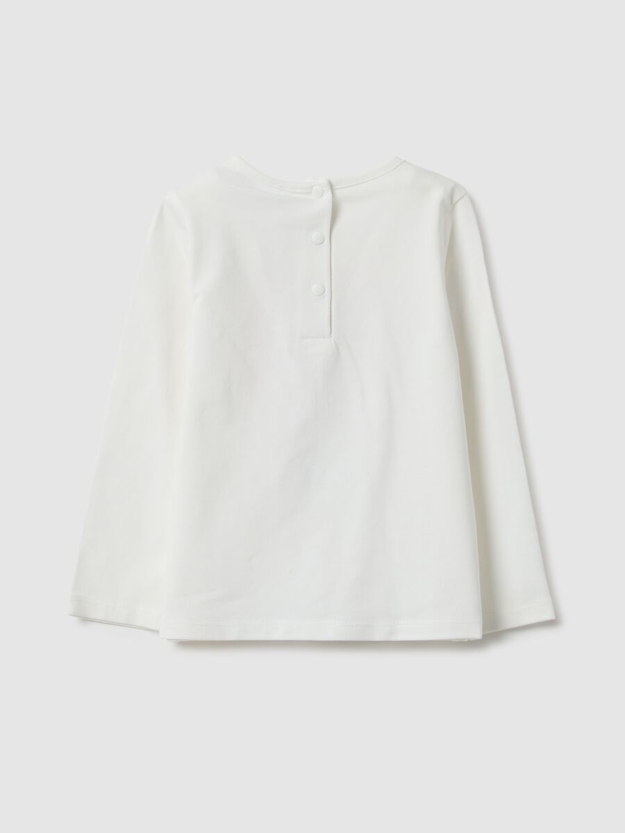 T-shirt bianca a maniche lunghe da bimba in misto cotone regular fit_1