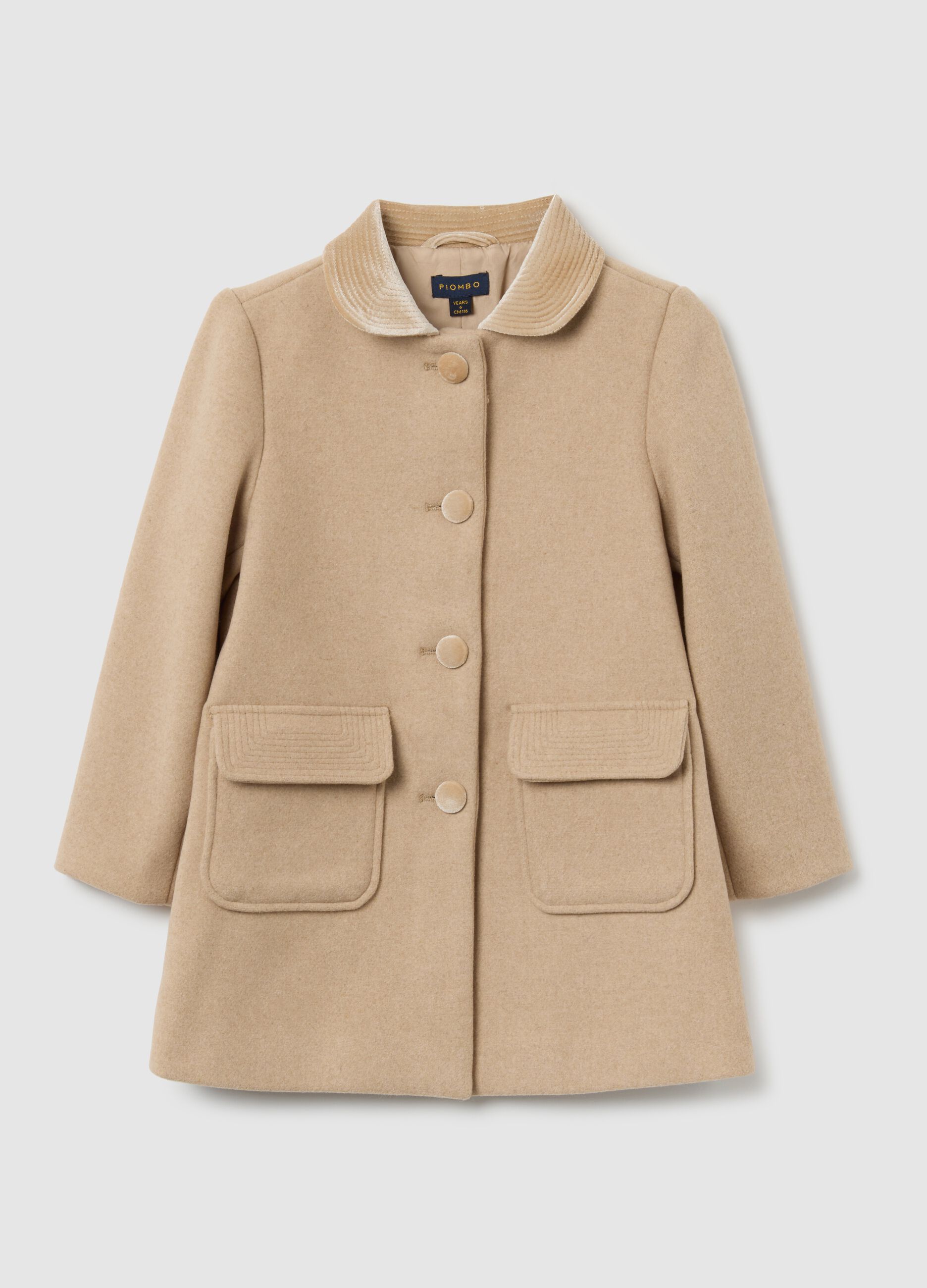 Girls' beige regular fit coat with buttons