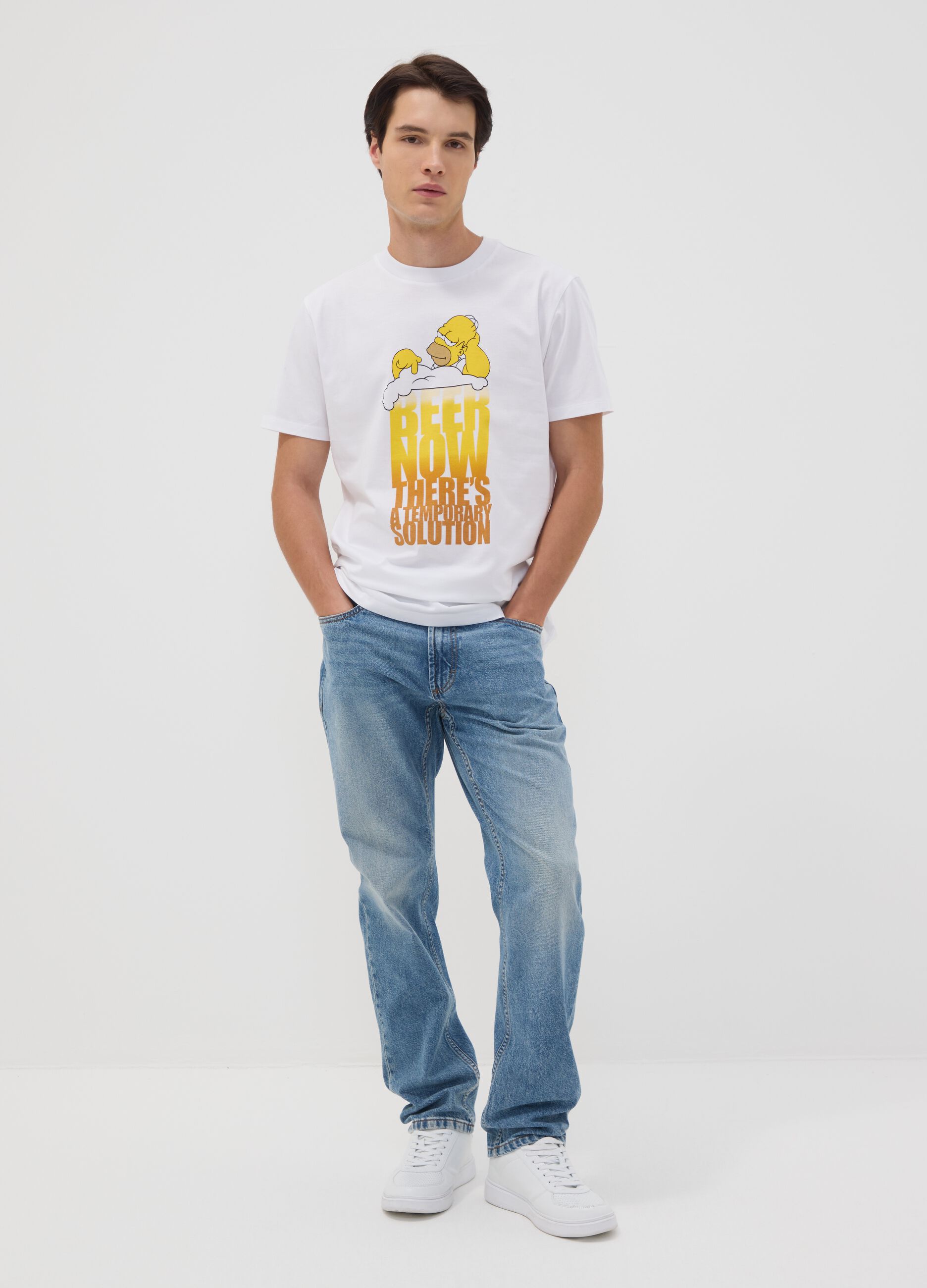 White pure cotton T-shirt with Simpsons print