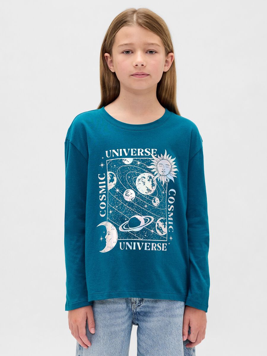 Blue long-sleeve cotton top_0