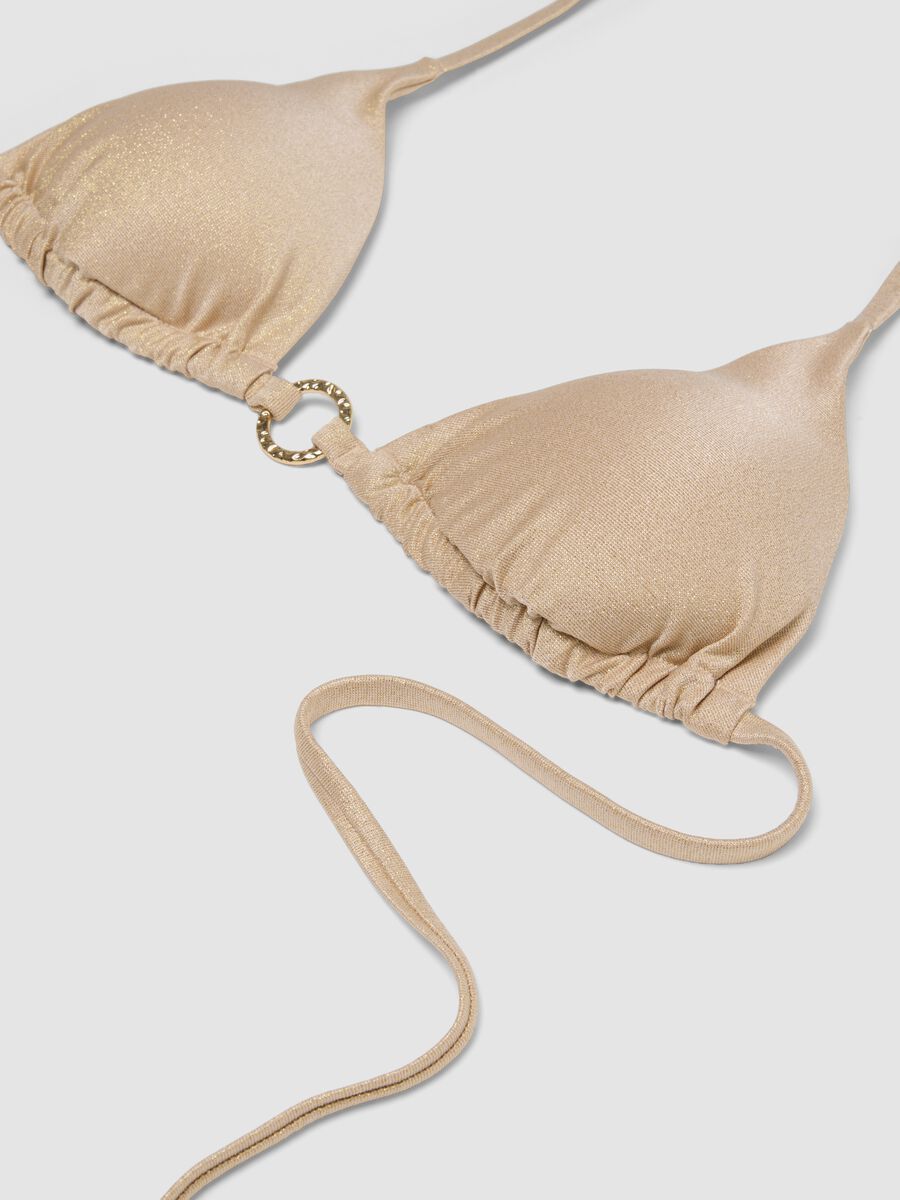 Top bikini a triangolo elasticizzato beige con texture glitterata_5