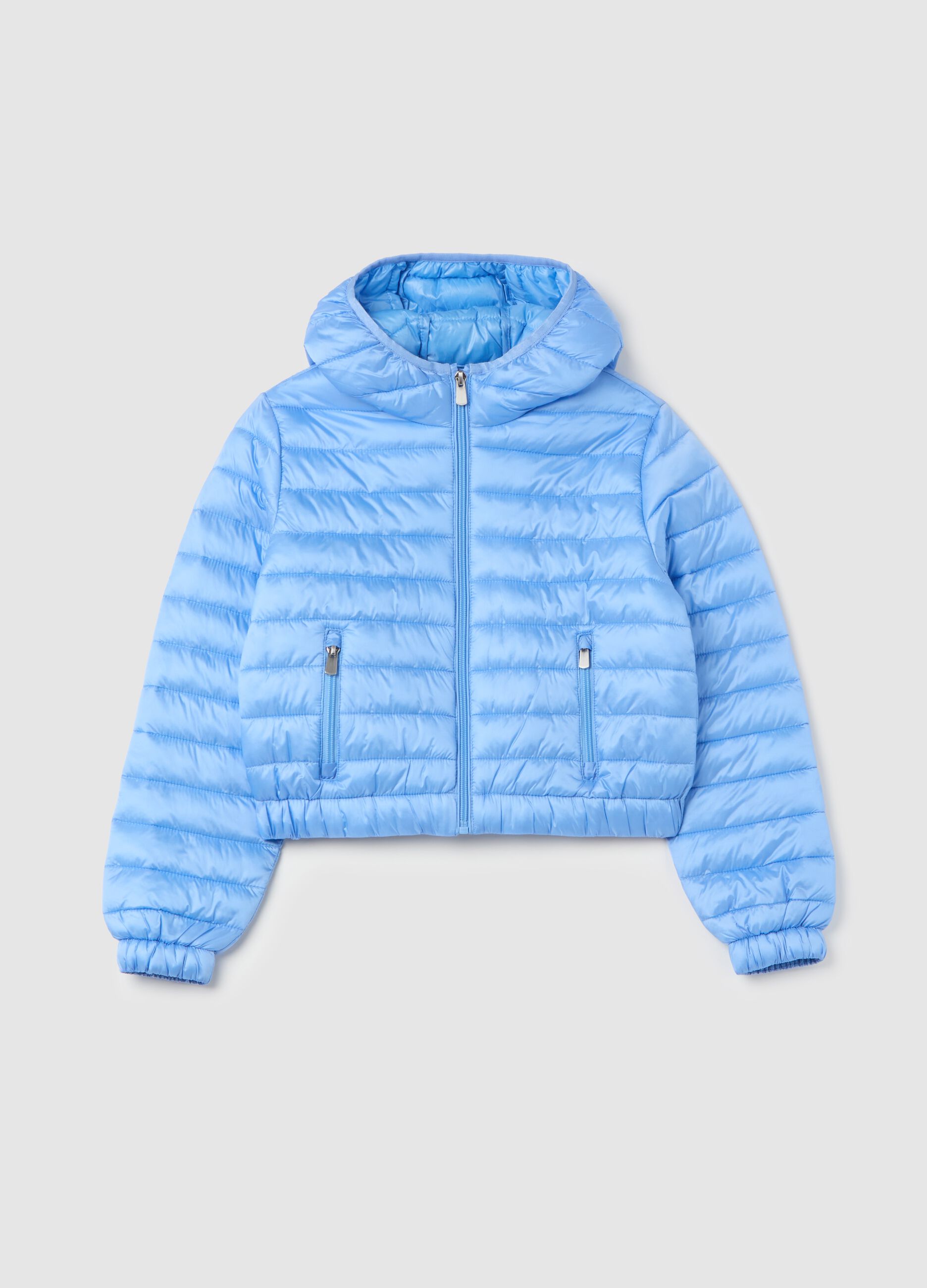 Piumino ultralight crop con cappuccio