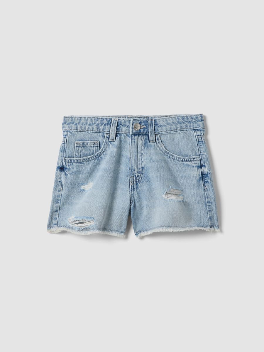 Shorts denim azzurri in puro cotone da ragazza regular fit_0