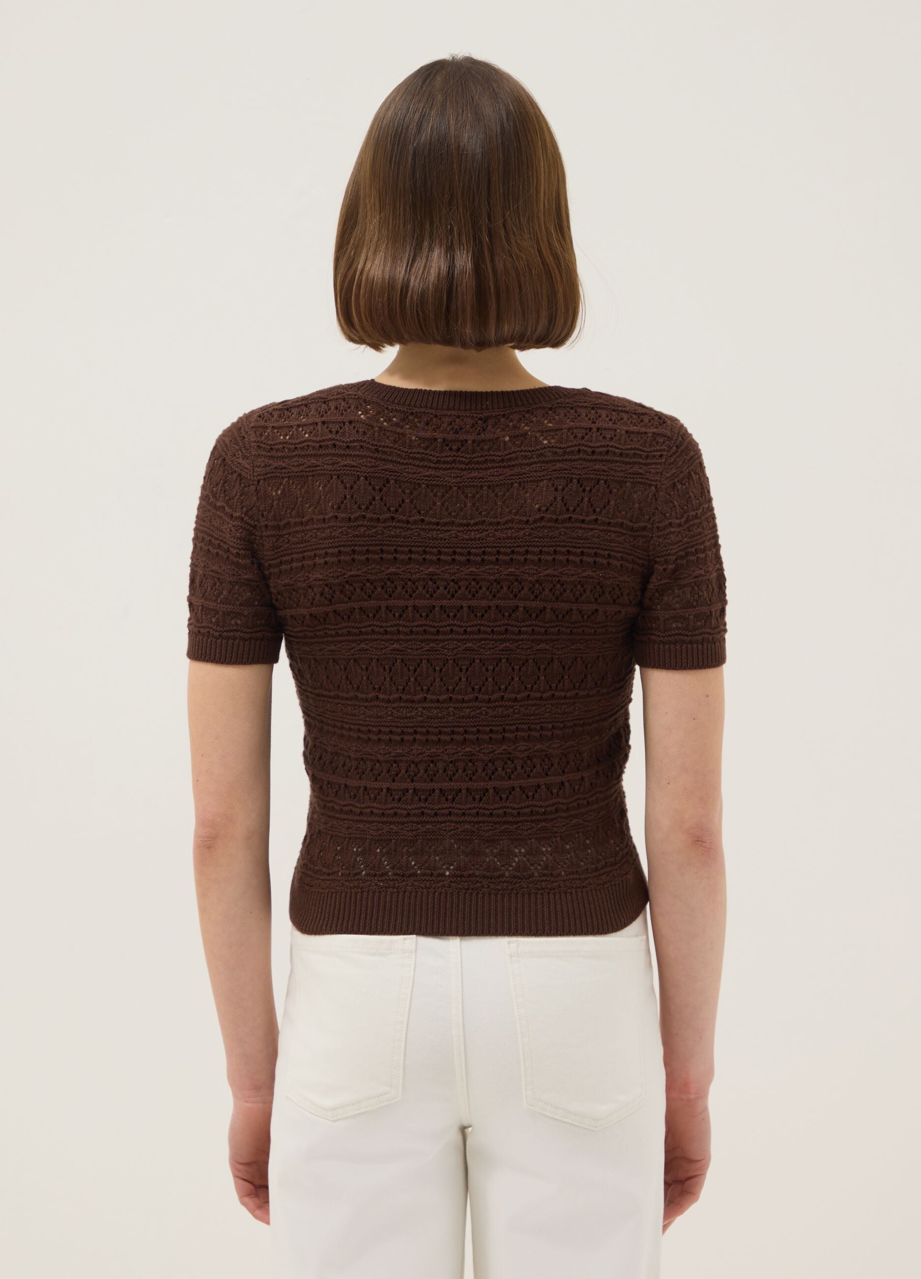 Maglia in puro cotone marrone regular fit con lavorazione a maglia