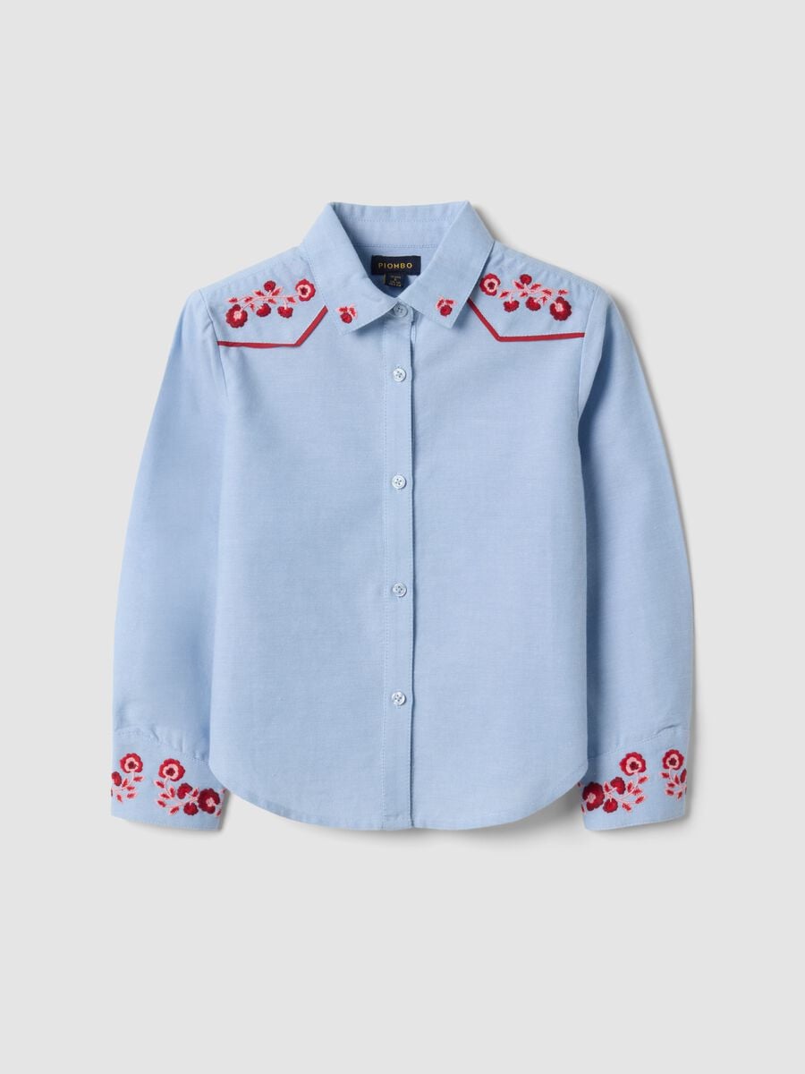 Light blue pure cotton shirt with floral embroidery_3