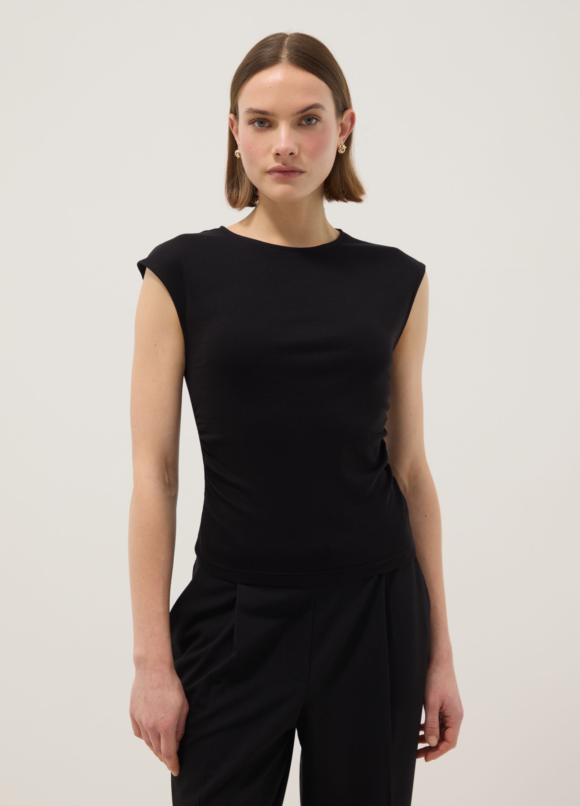 Black pure cotton regular fit tank top