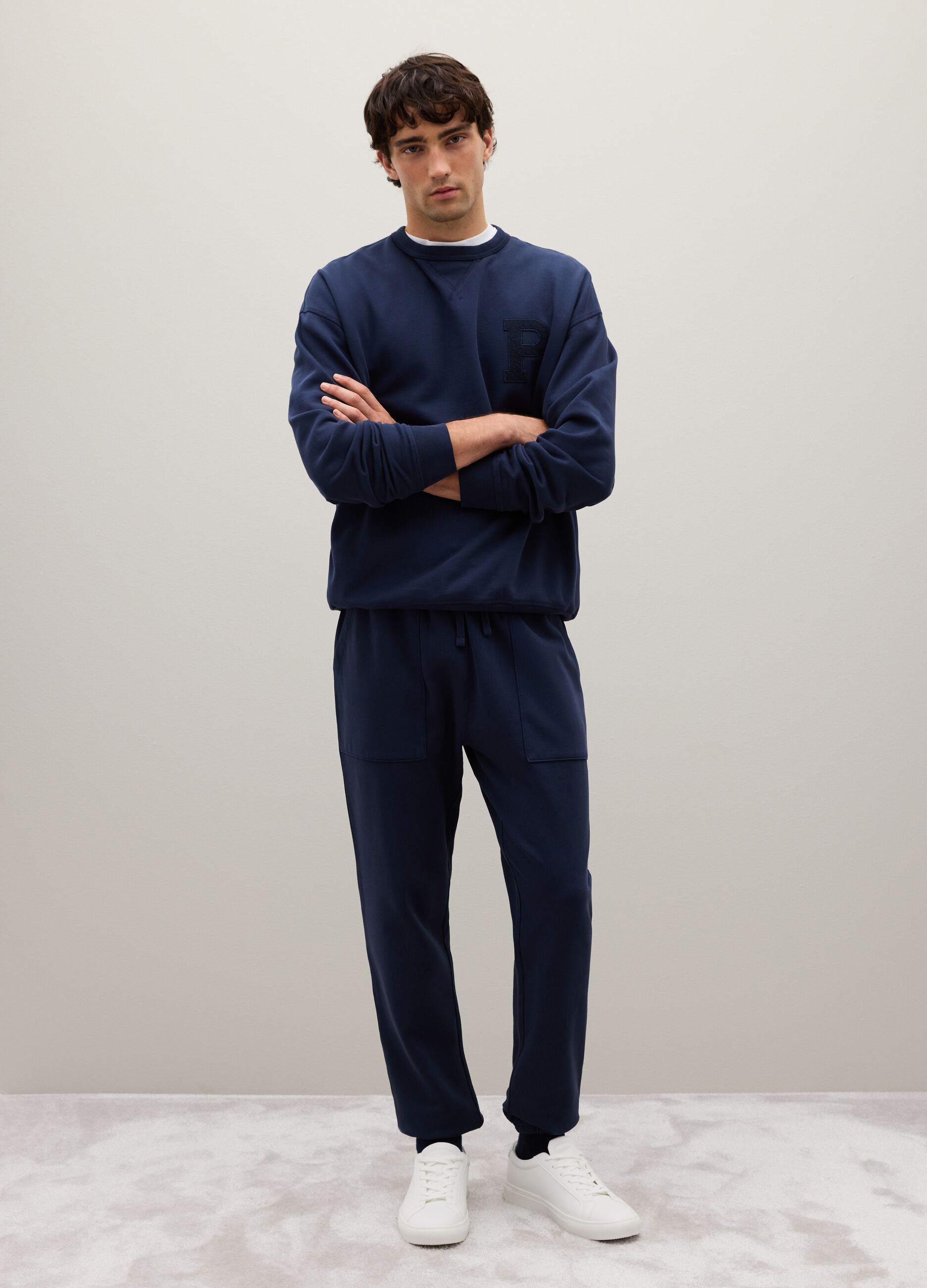 Felpa in puro cotone blu regular fit