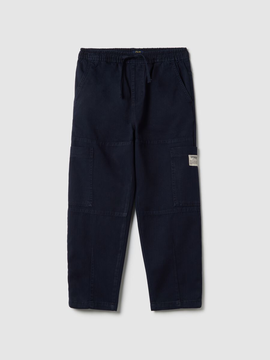 Pantaloni jogger in puro cotone blu da ragazzo regular fit_0