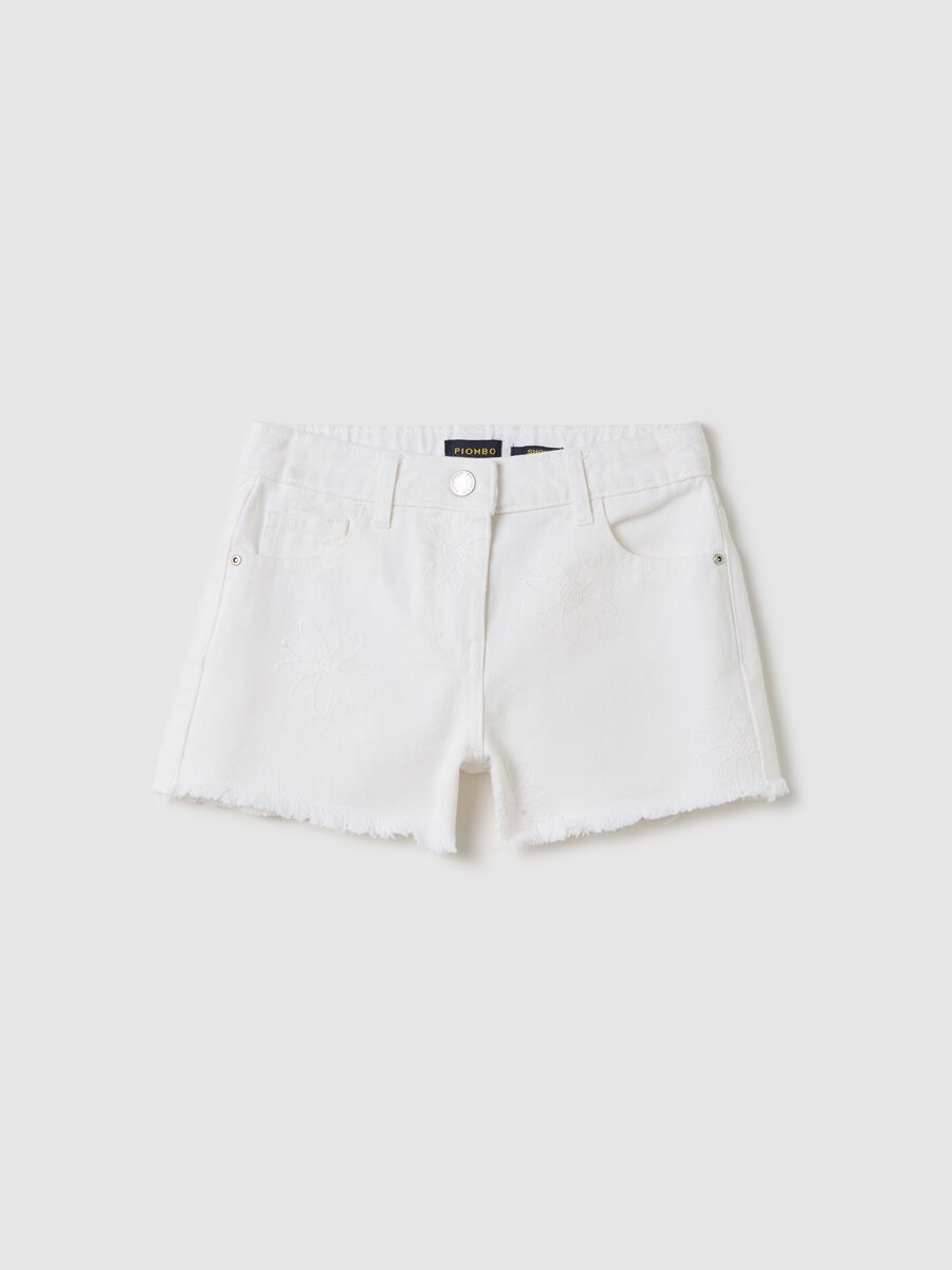 White cotton shorts with embroidery_0