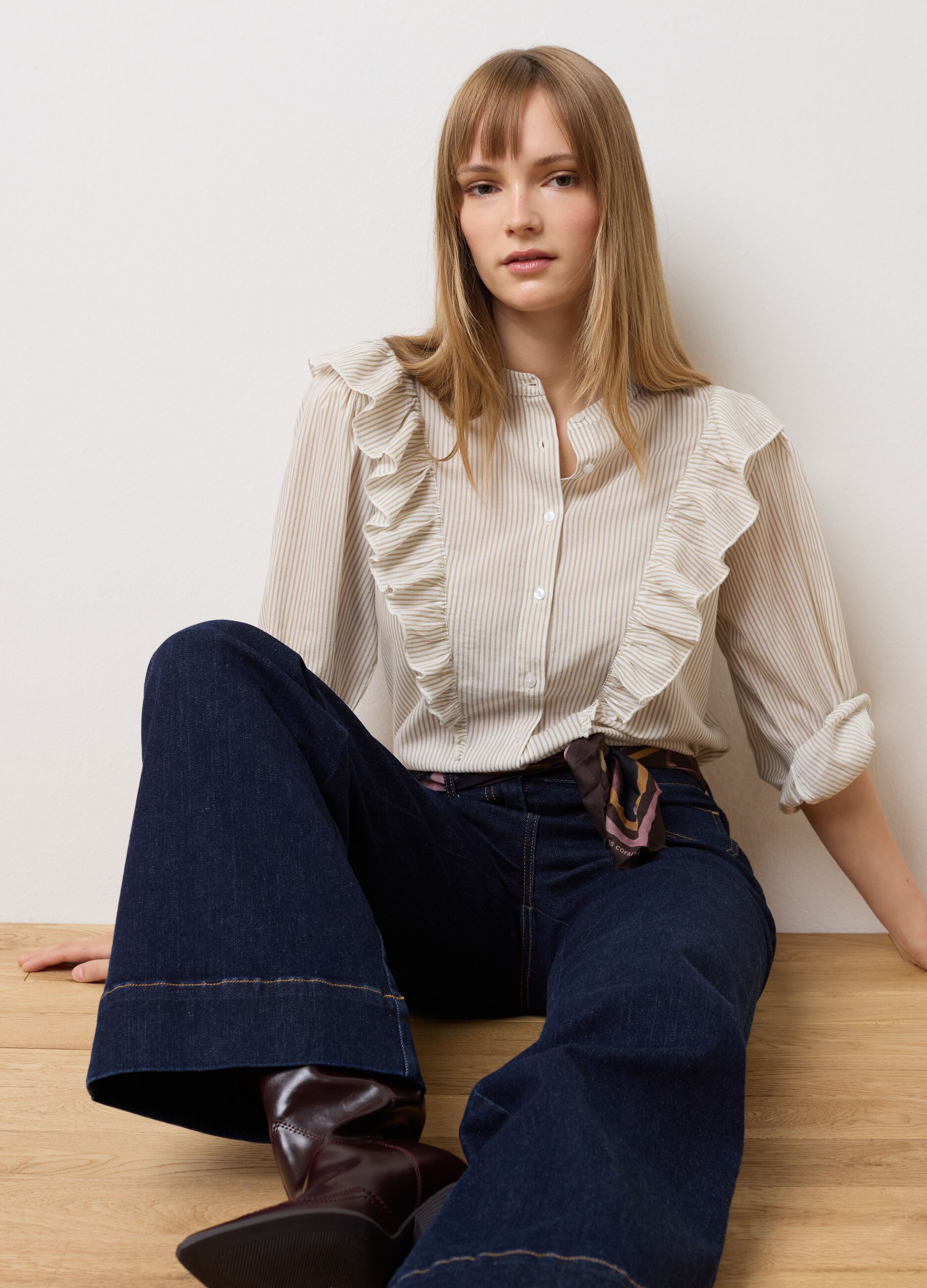 Camicia in puro cotone beige regular fit