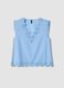 Top senza maniche in puro cotone azzurro regular fit con scollo a V _0