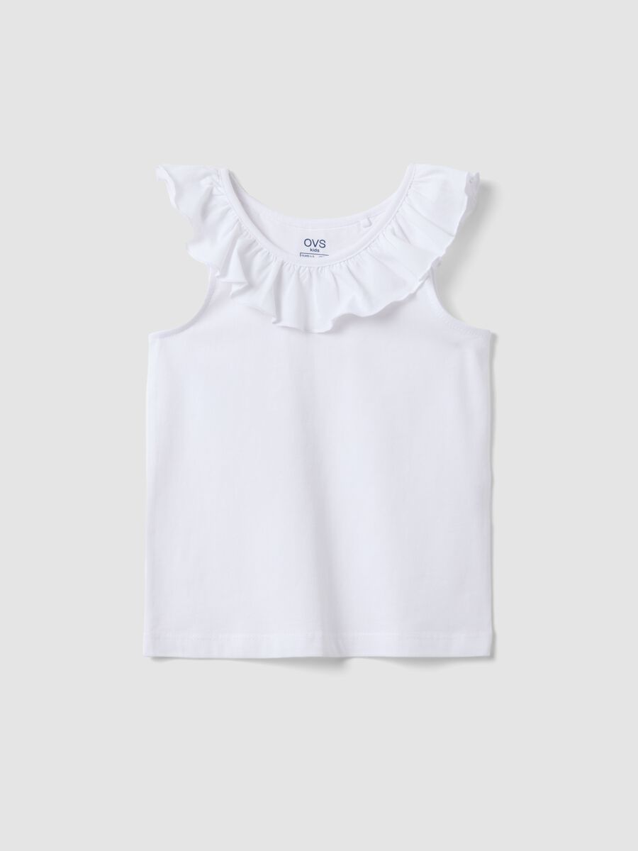White pure cotton girls&rsquo; regular-fit tank top with ruffles_0