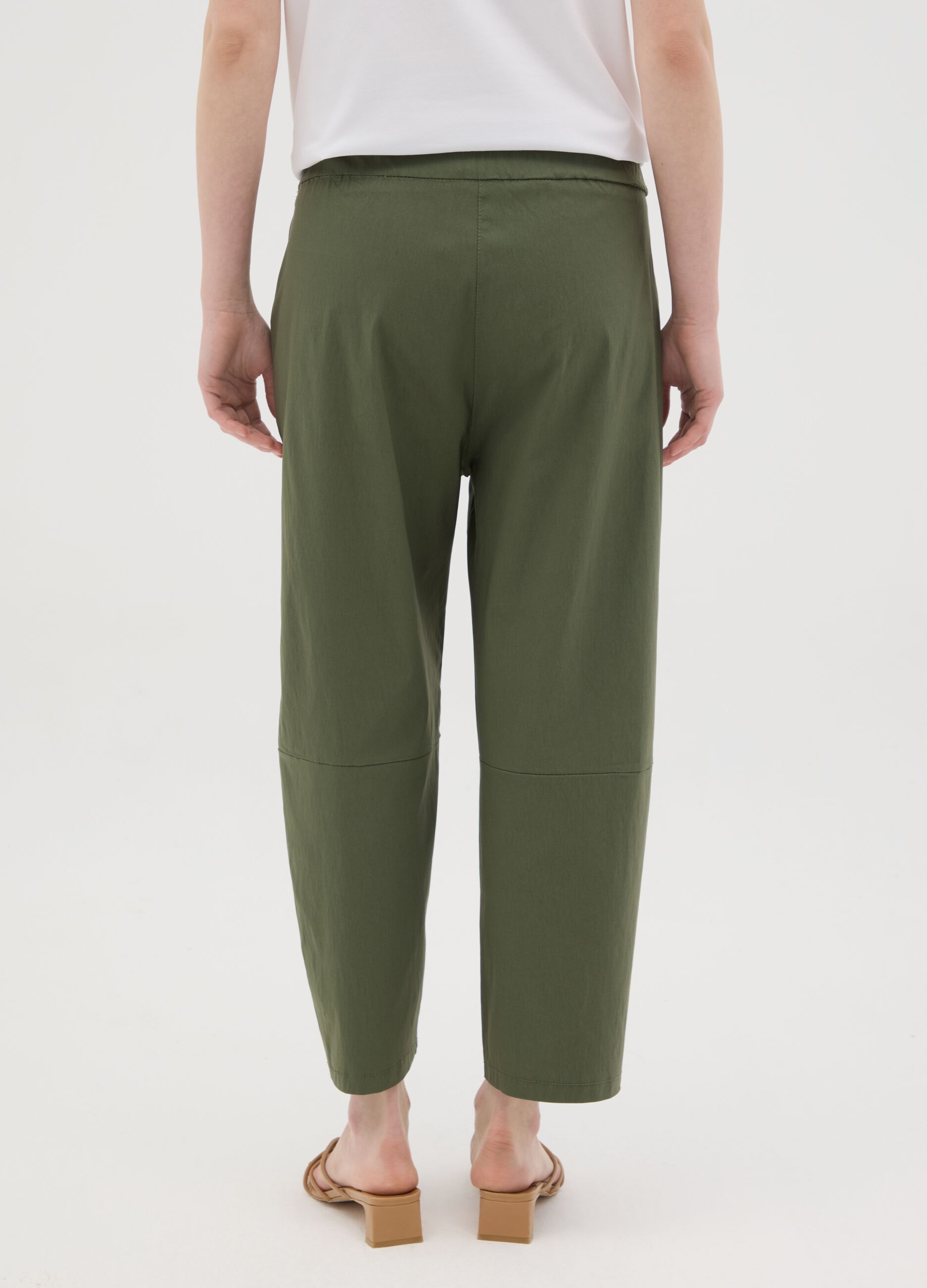 Women's Green Stretch Fabric Trousers Regular Fit
