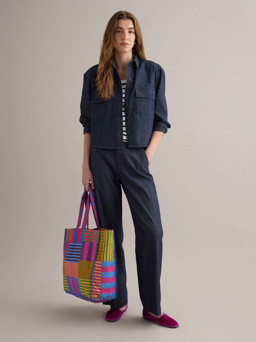 Borsa shopper in puro cotone a righe multicolor_1