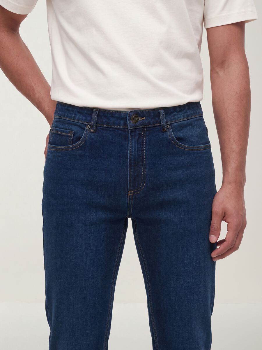 Dark blue slim-fit jeans in a cotton-viscose blend_3