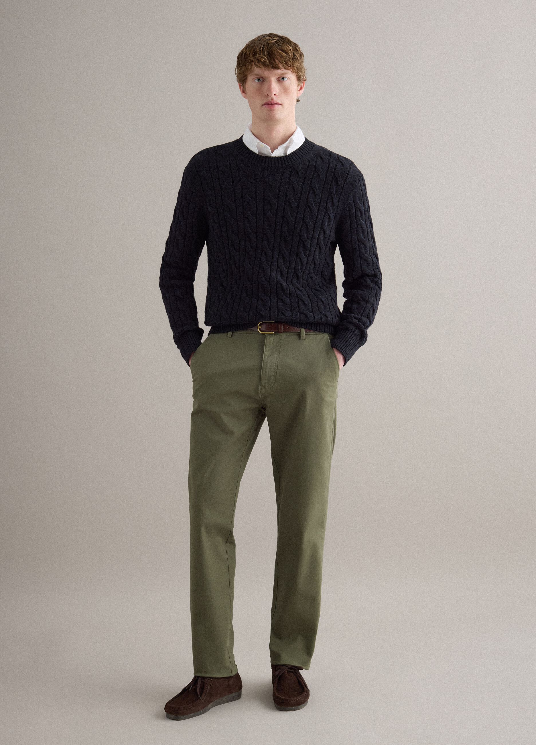 Blue pure cotton sweater with regular fit and woven design