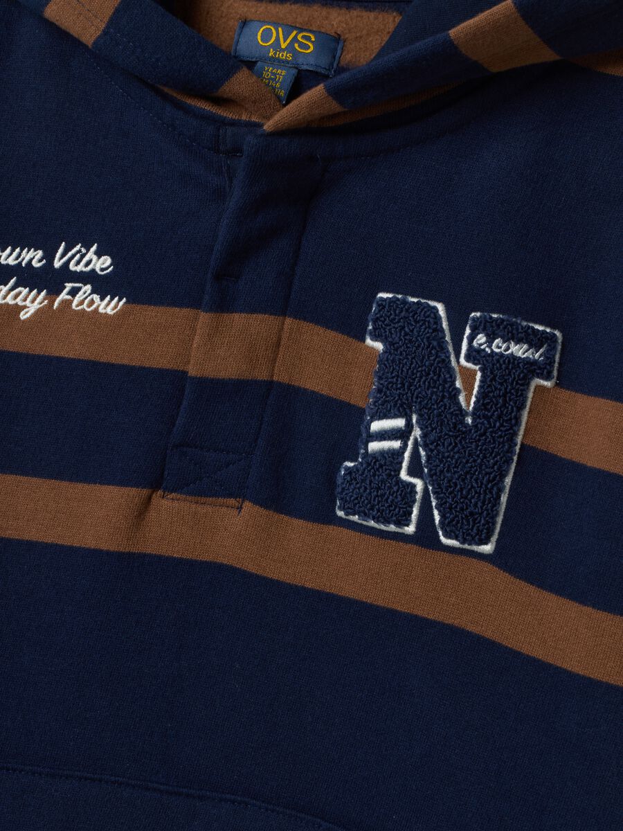 Navy and brown pure cotton fleece hoodie, relaxed fit_2