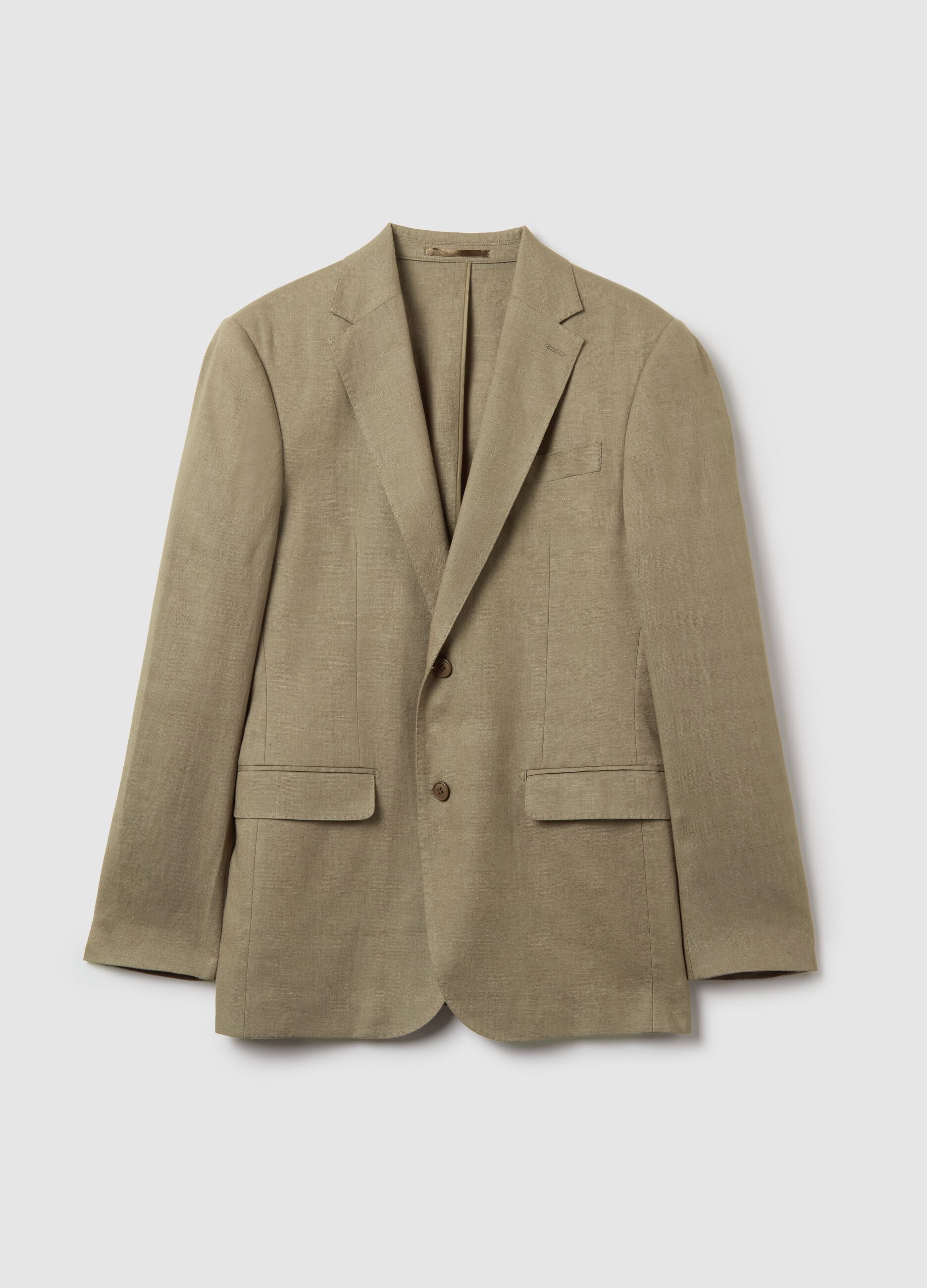 Contemporary regular-fit single-breasted blazer in linen