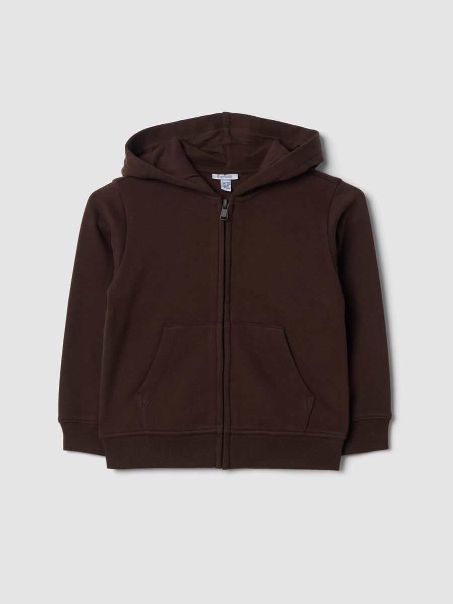 Felpa marrone con cappuccio in puro cotone organico regular fit_0
