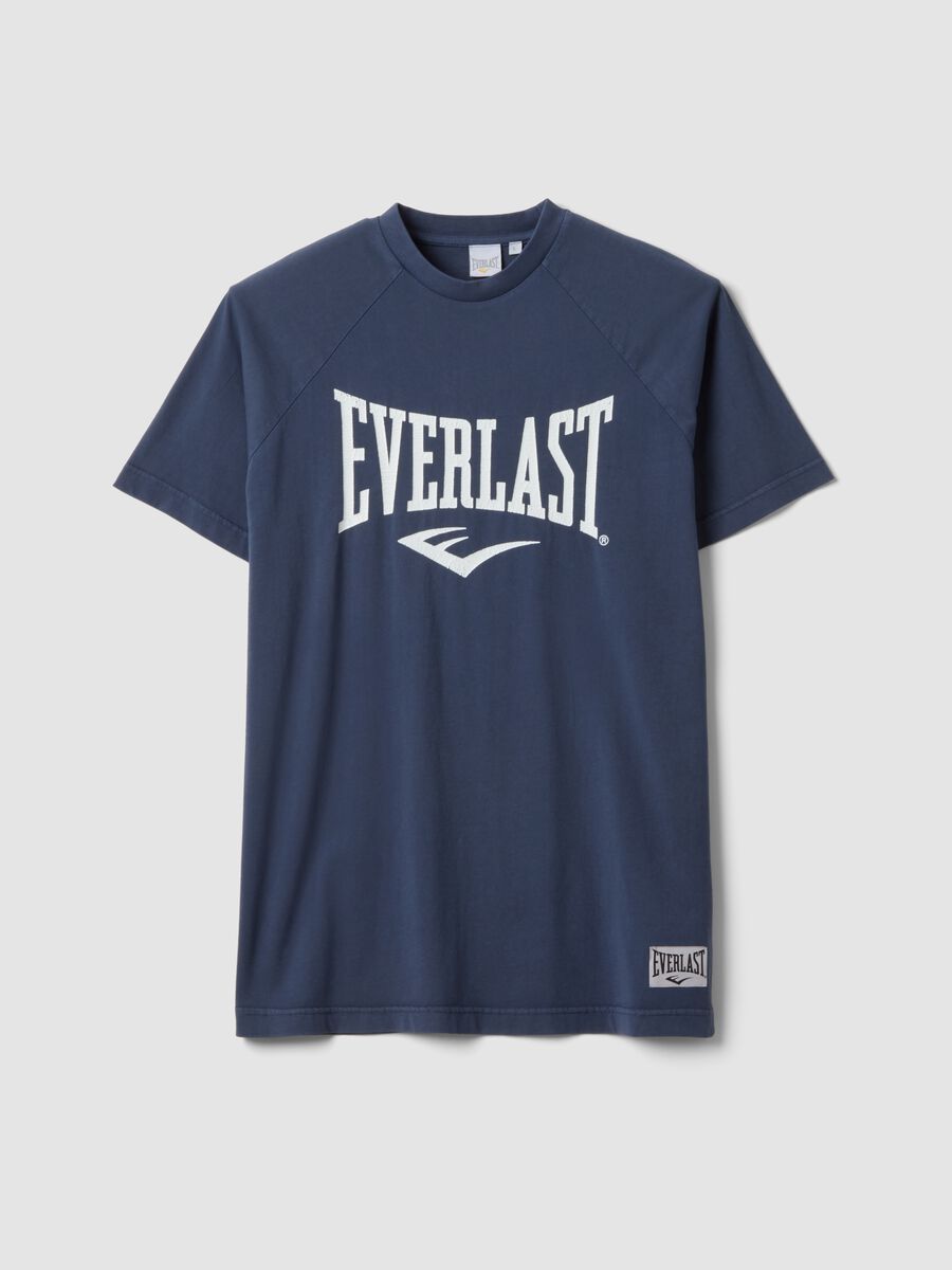 Blue pure cotton regular fit t-shirt with Everlast logo_4