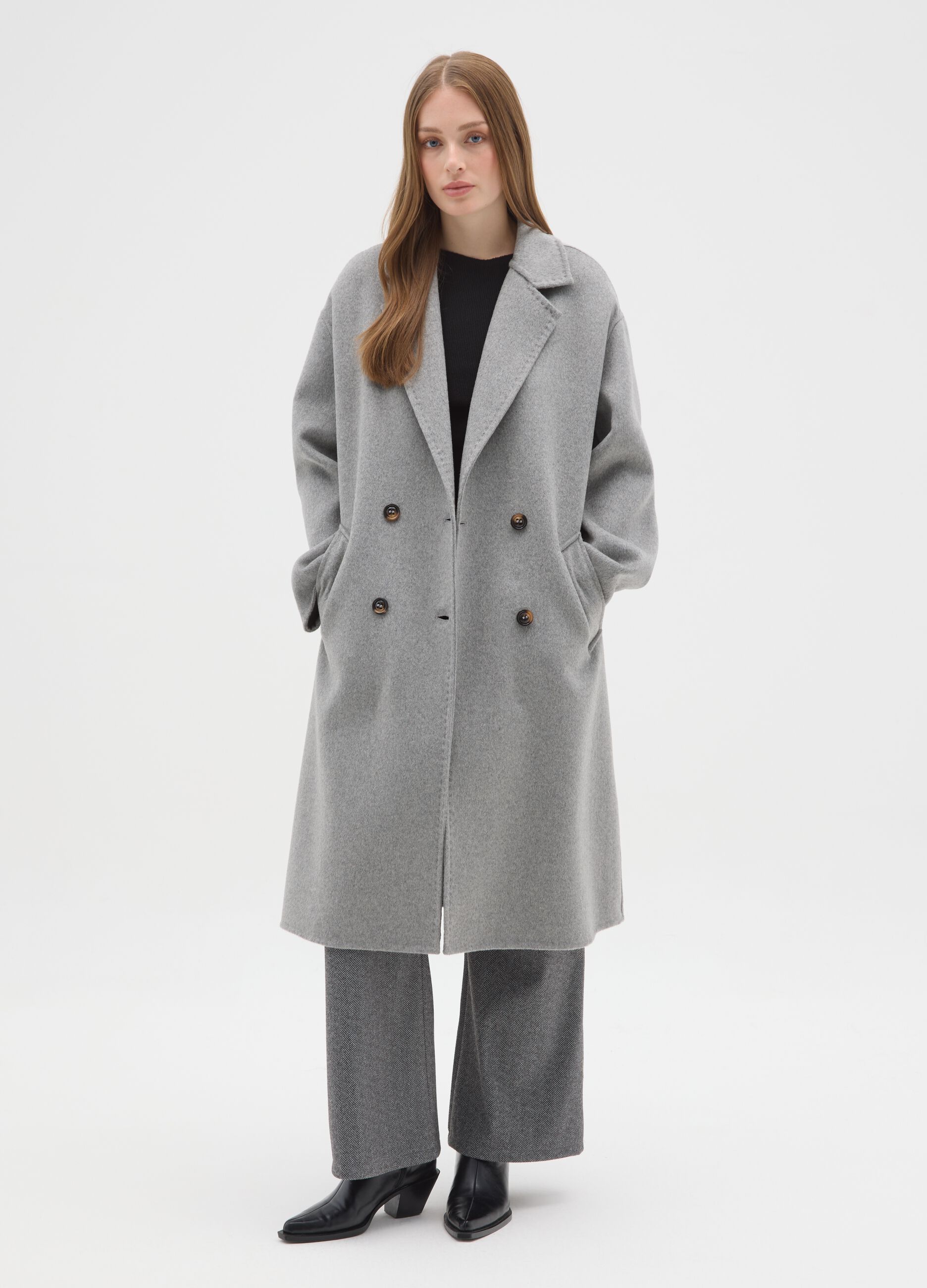 Grey wool-blend coat regular fit with buttons