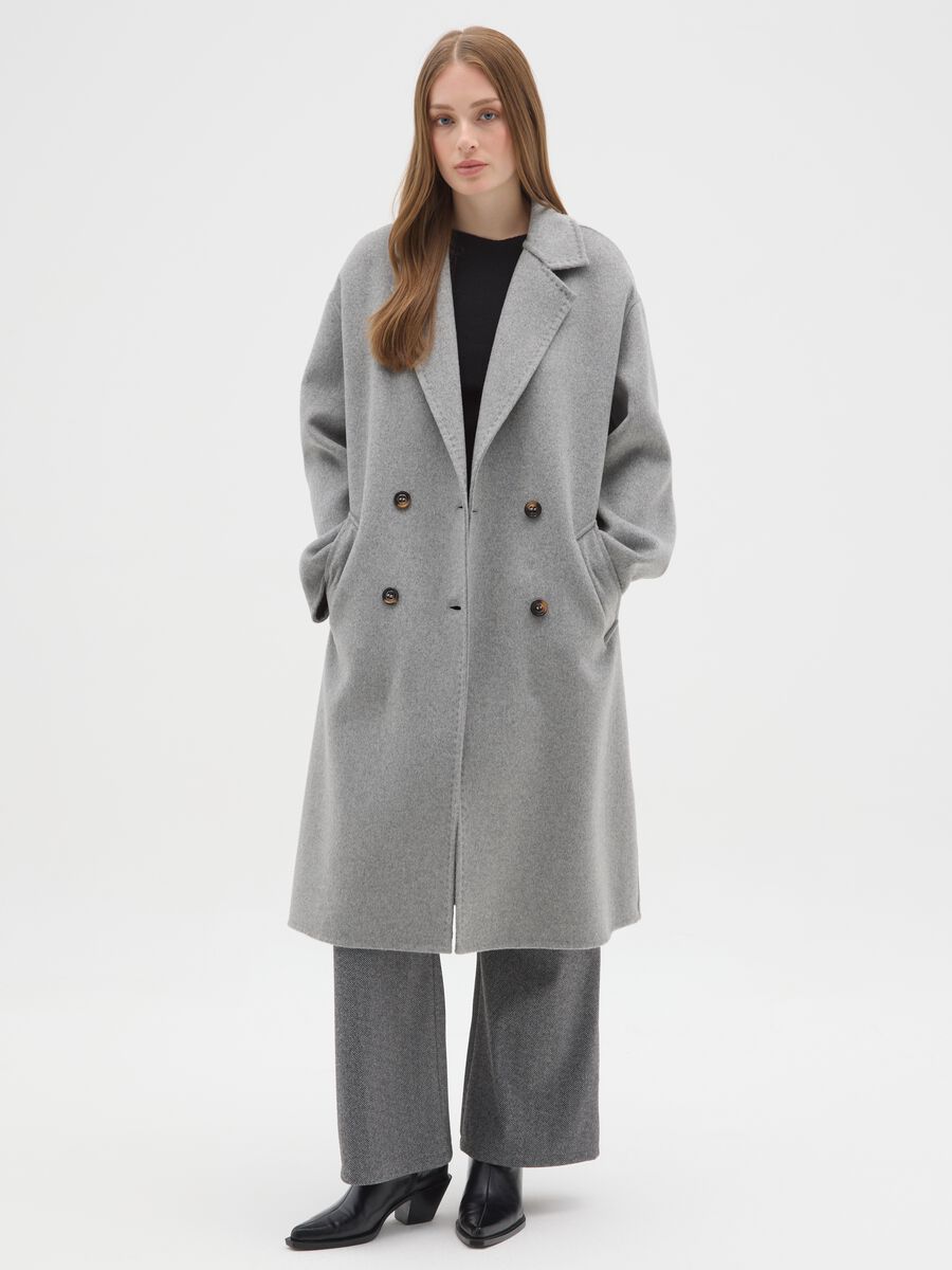 Grey wool-blend coat regular fit with buttons_1