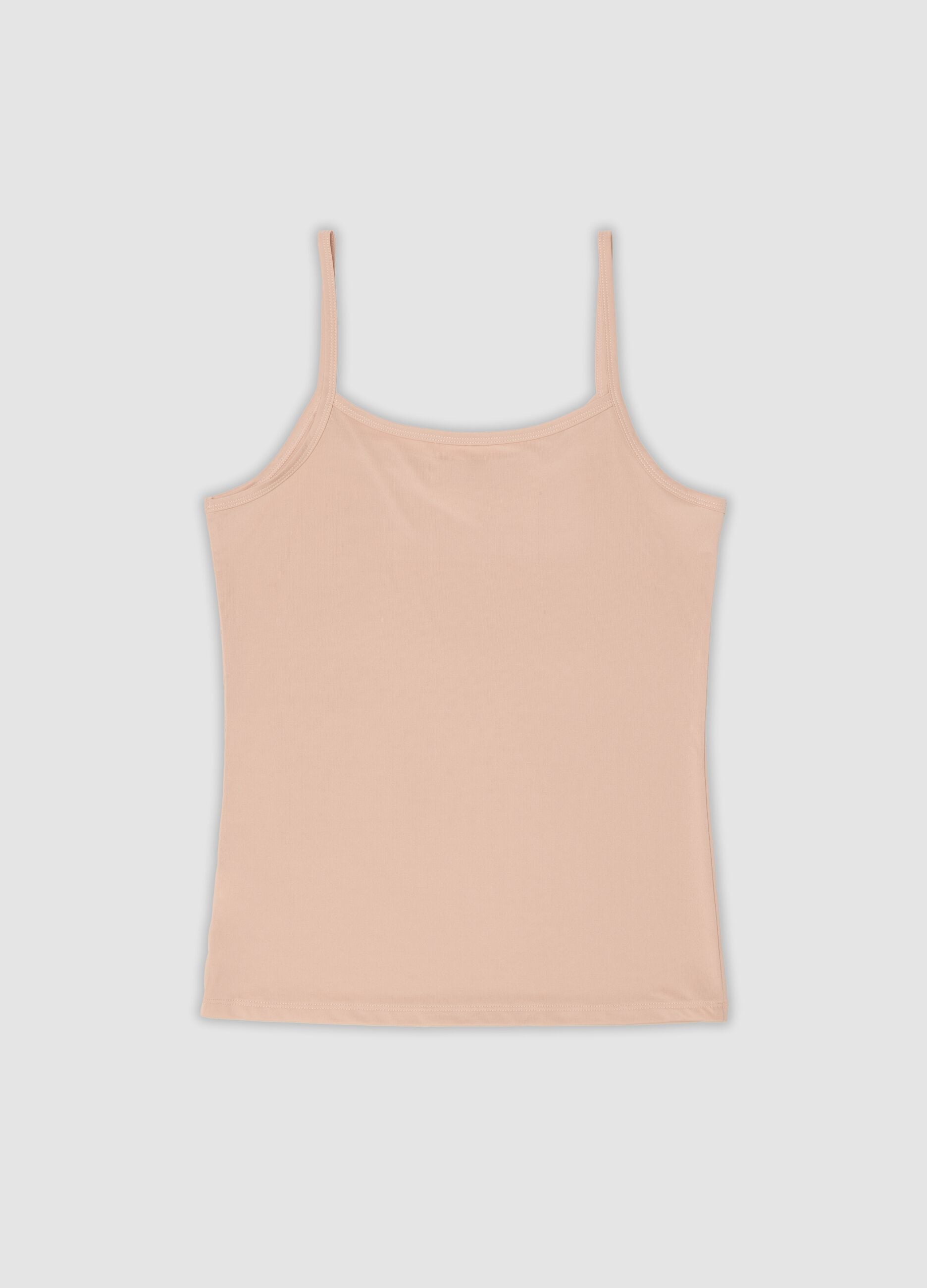 Beige stretchy crew-neck vest top