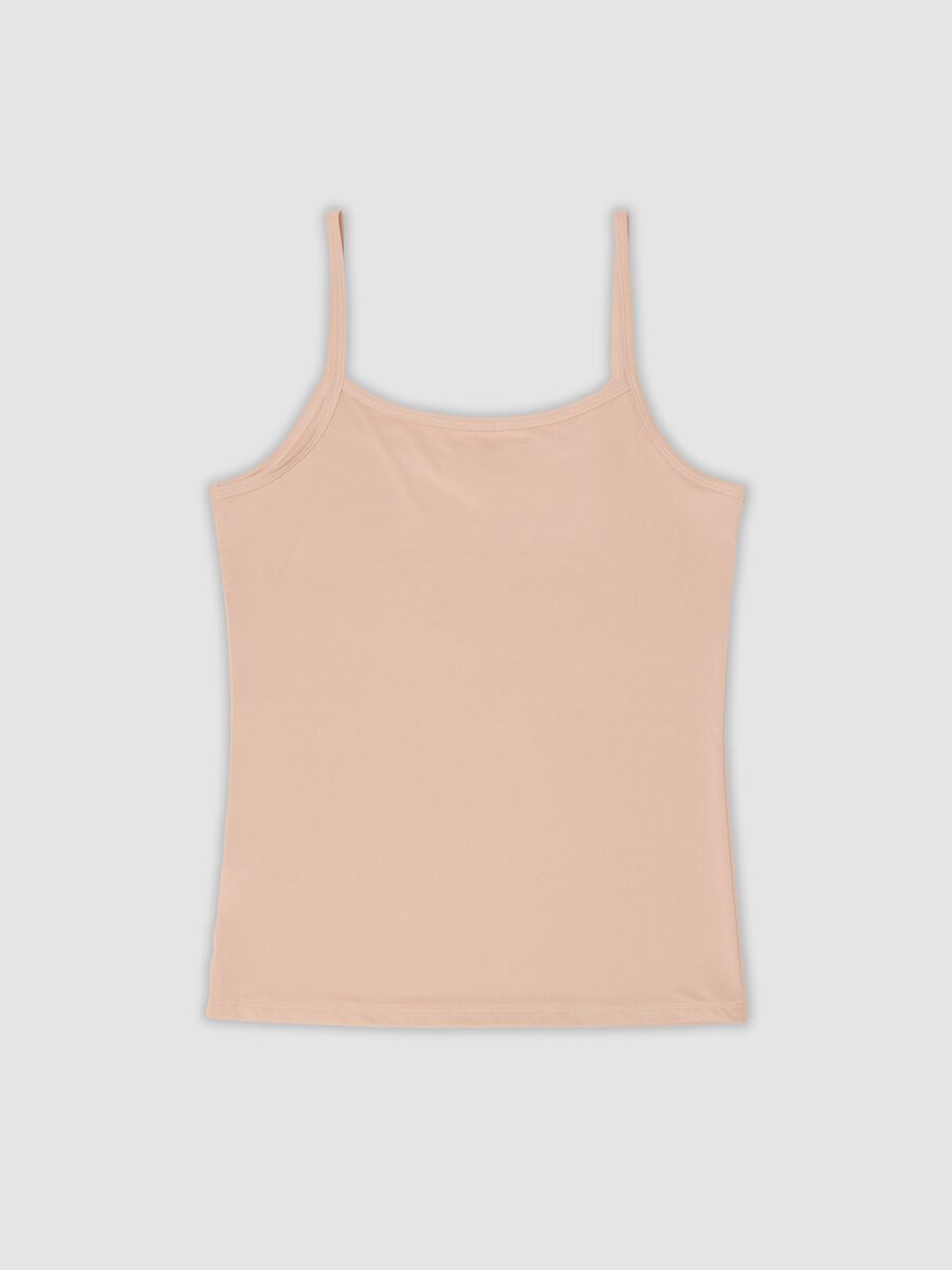Canottiera beige in tessuto elasticizzato a girocollo_2