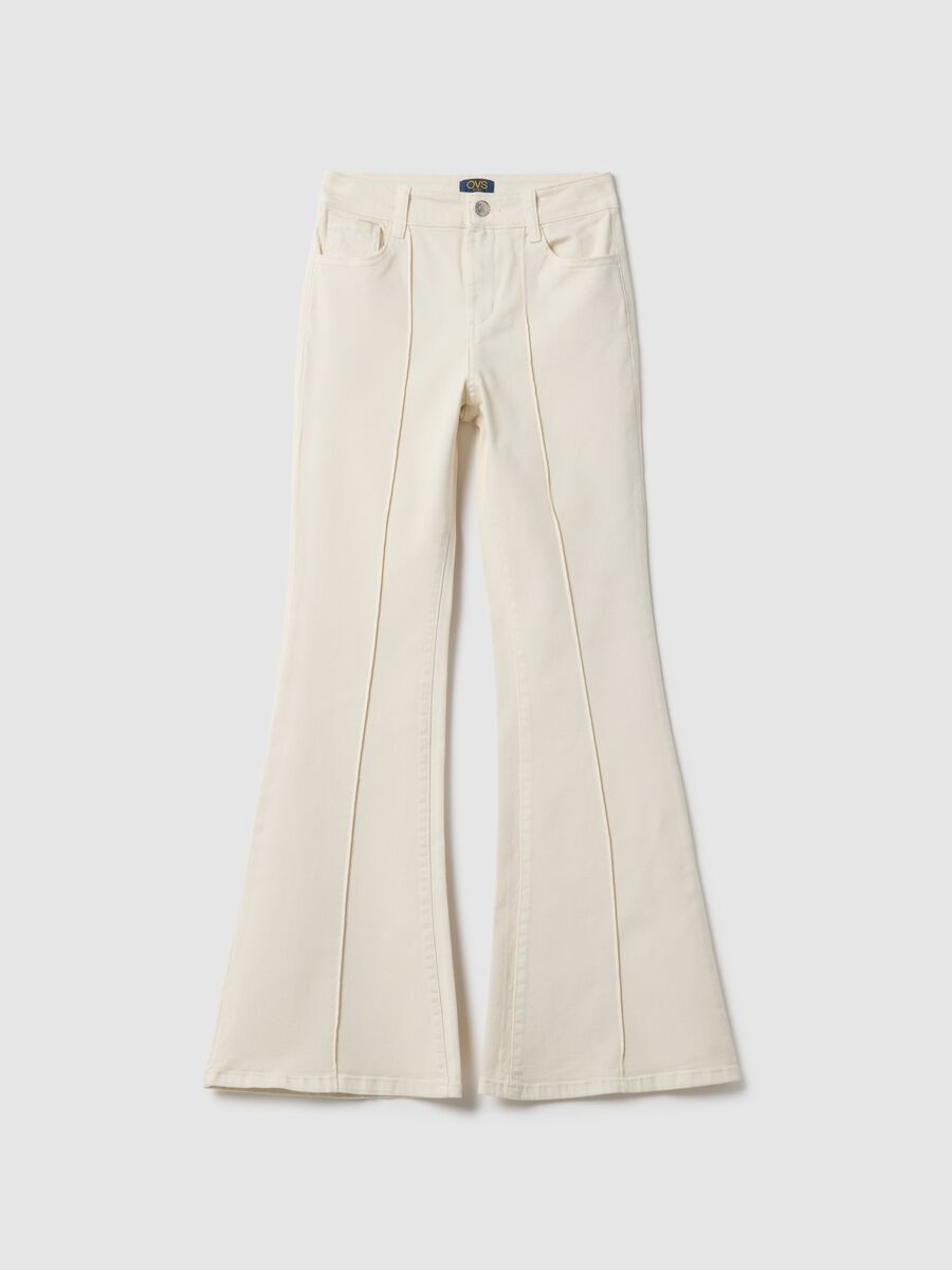 Beige stretch cotton flared trousers for girls_3
