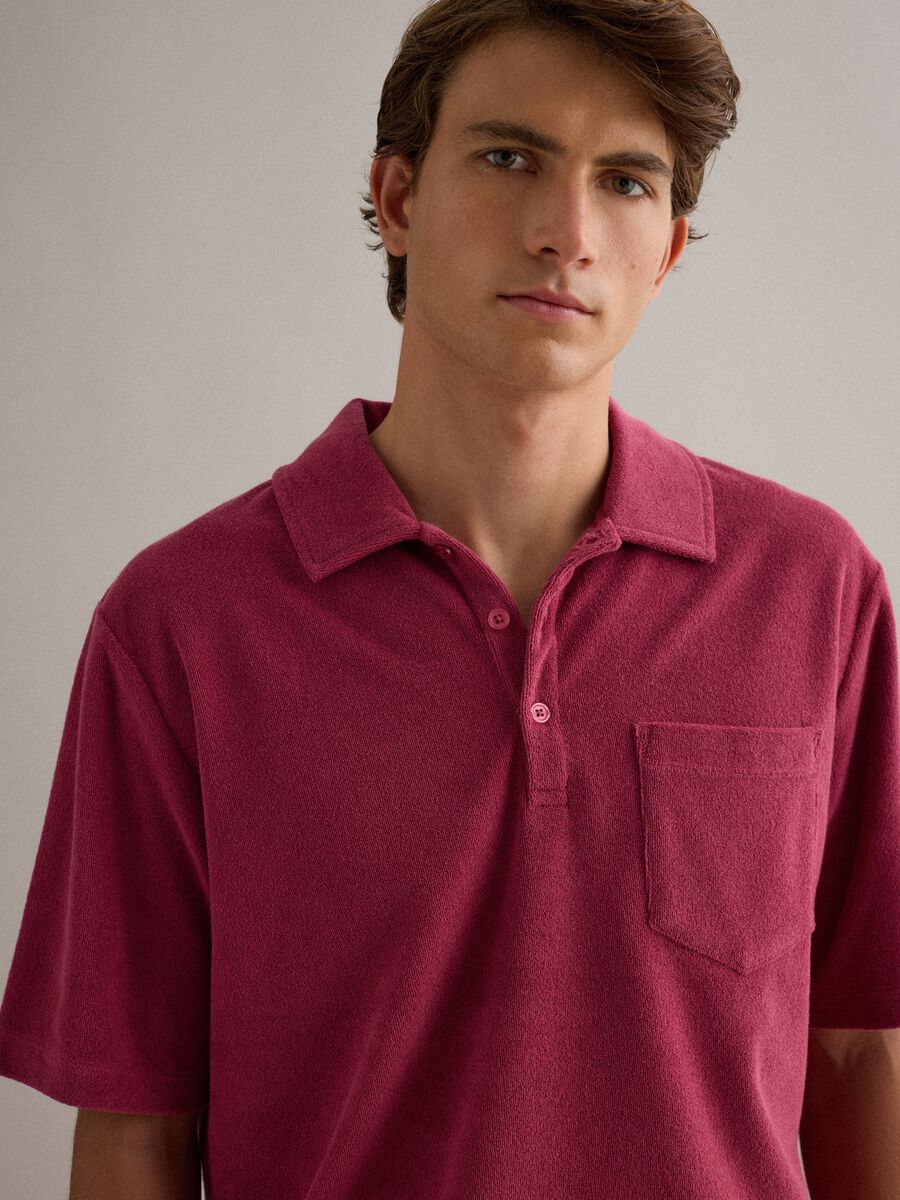 Polo rosa in misto cotone regular fit con taschino_1