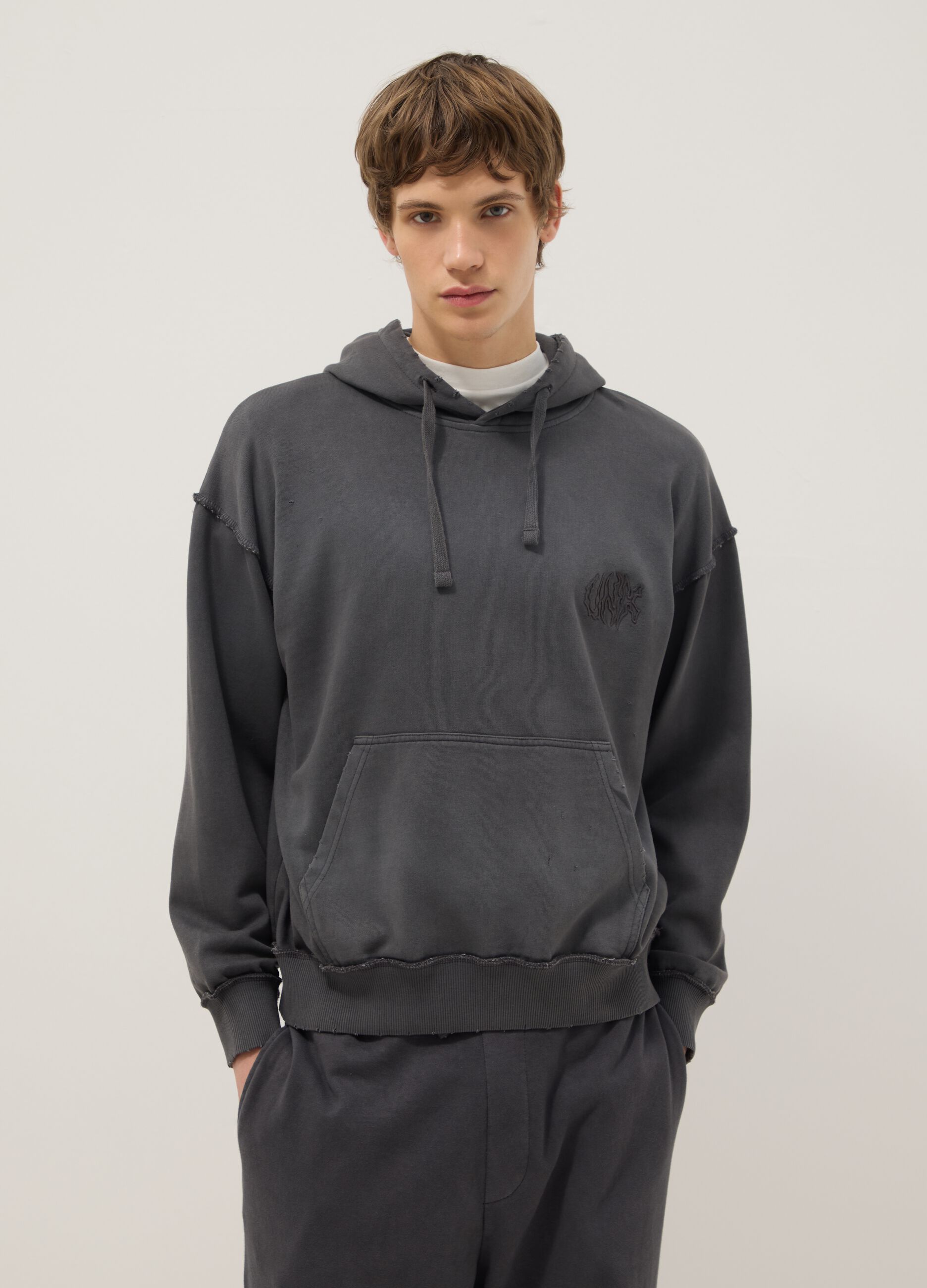 Grey oversized fit cotton blend hoodie