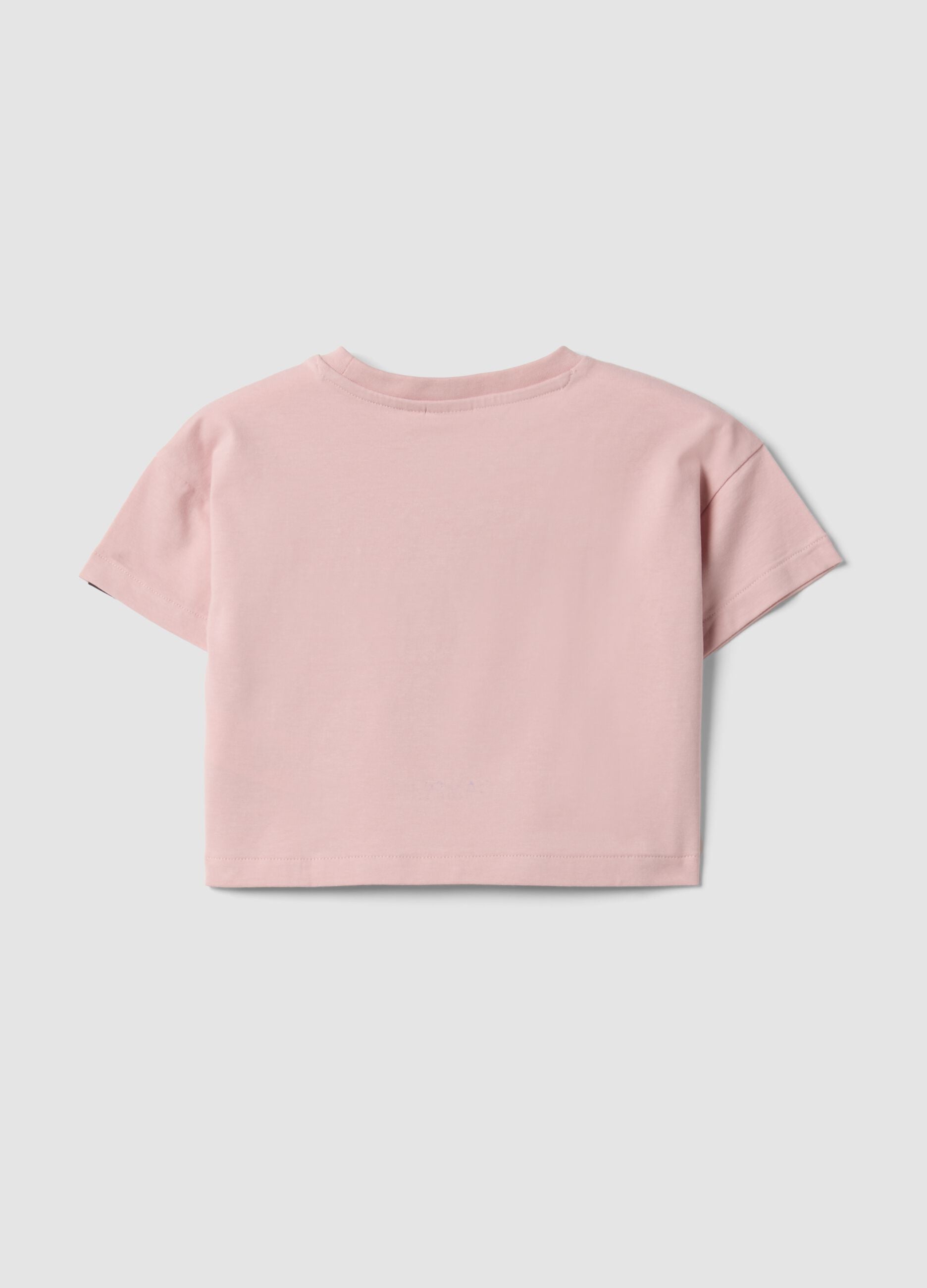 Pink cropped stretch cotton T-shirt with print for girls