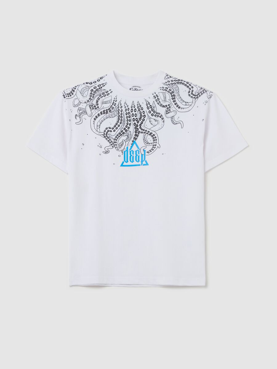 Cotton T-shirt with “Deep” print and tentacles_3